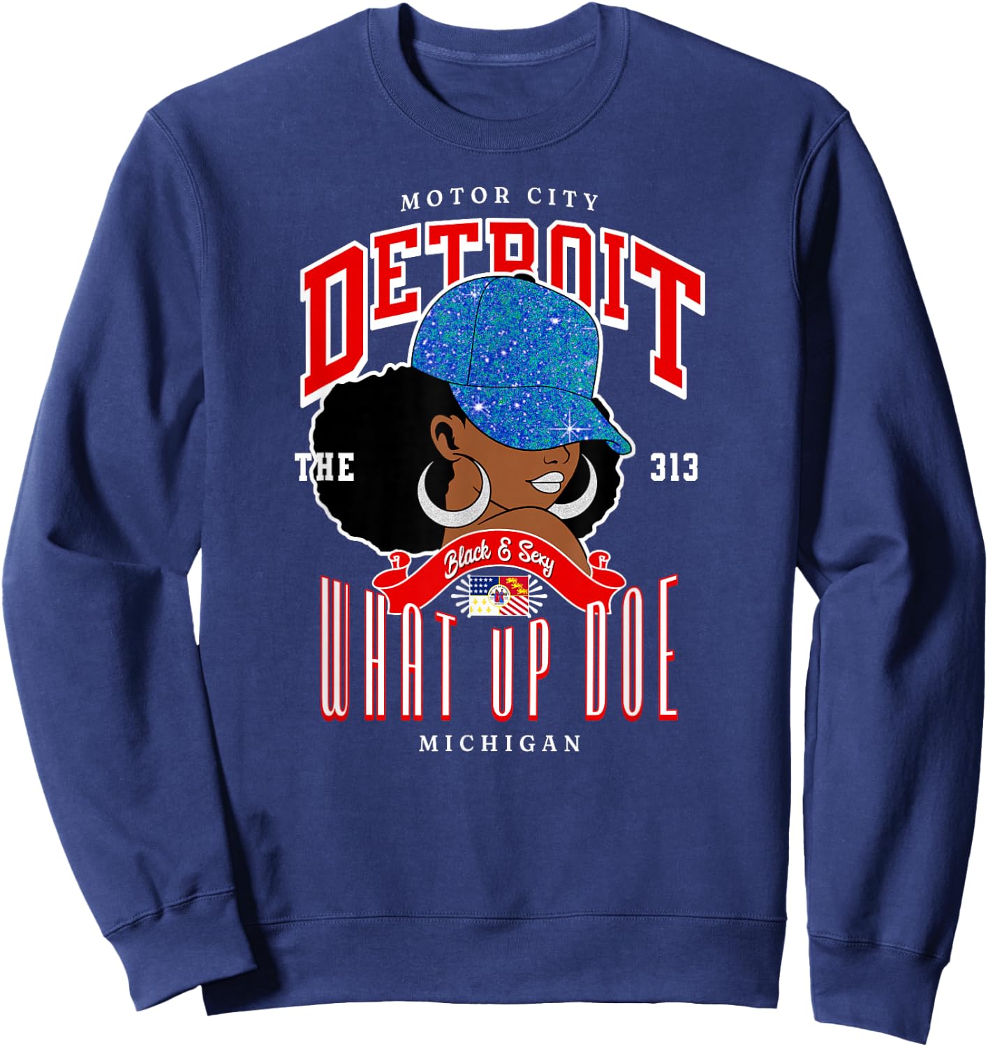 Afro Chic Detroit Roots Women of 313 Sweatshirt - Sweatshirt | Navy