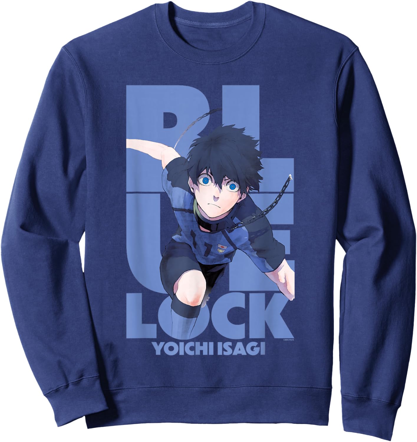 Blue Lock Yoichi Isagi Running Through Big Chest Portrait Sweatshirt - Sweatshirt | Navy