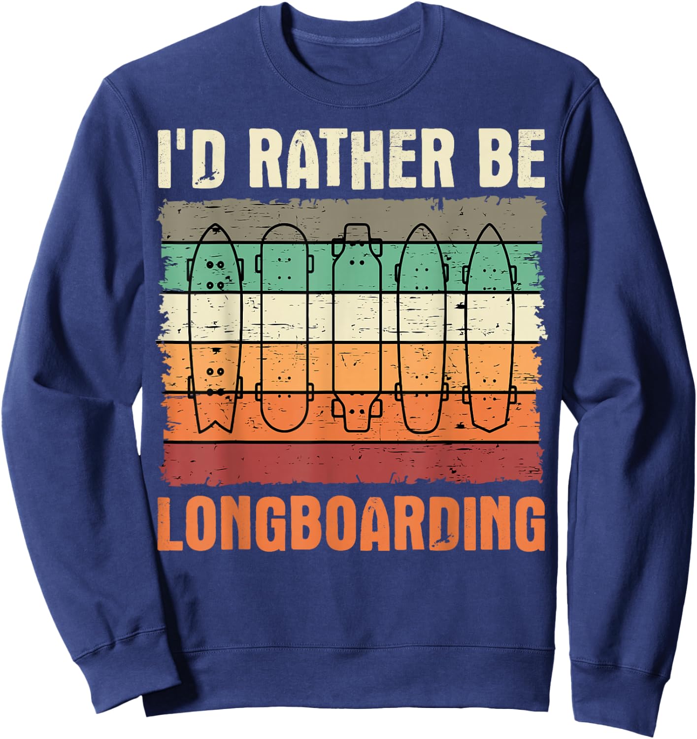 Longboard Retro Vintage Skateboarder Sidewalk Surfing Sweatshirt - Sweatshirt | Navy