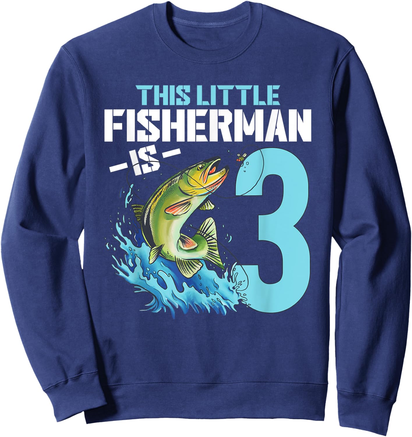 Boys Fishing Birthday Shirt 3 Year Old Boy Fisherman Kids Sweatshirt - Sweatshirt | Navy