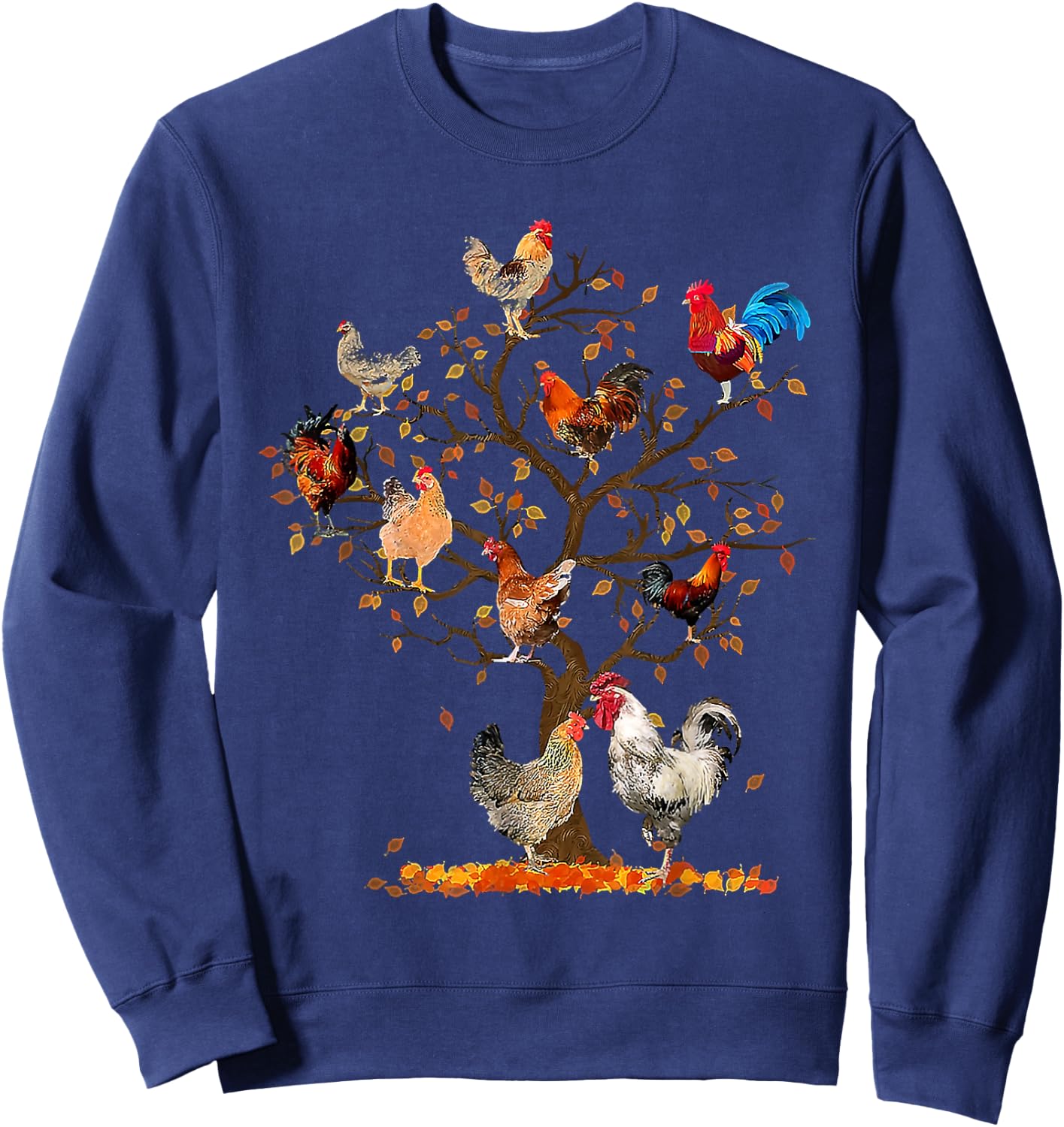 Chicken Tree Autumn Tree Fall Leaves Chicken Love Sweatshirt - Sweatshirt | Navy