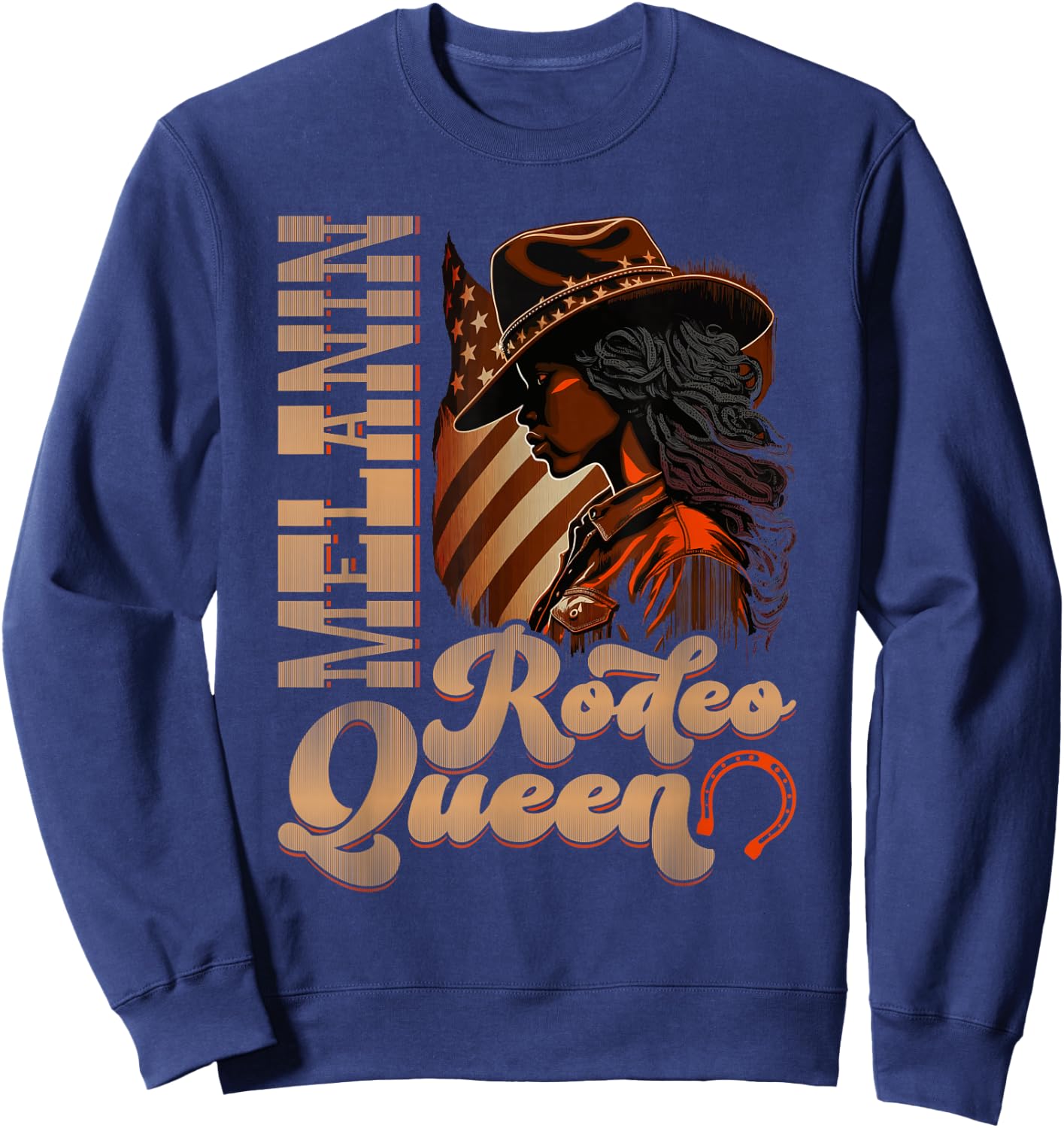 Melanin Rodeo Queen Country African-American Cowgirl Sweatshirt - Sweatshirt | Navy