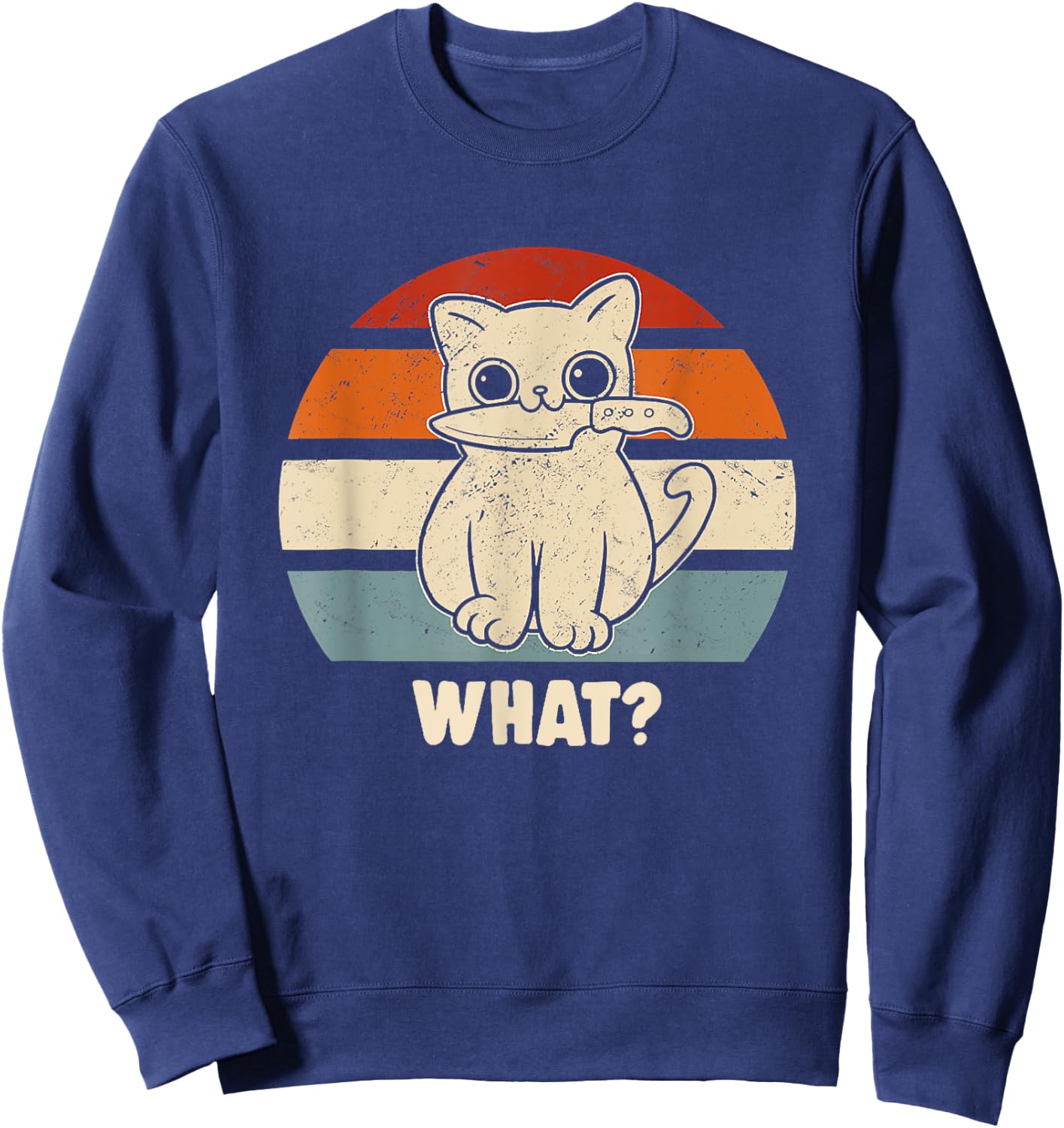 Retro What Cat Knife Meow Kitty Funny Cats Mom And Cat Dad Women Sweatshirt - Sweatshirt | Navy