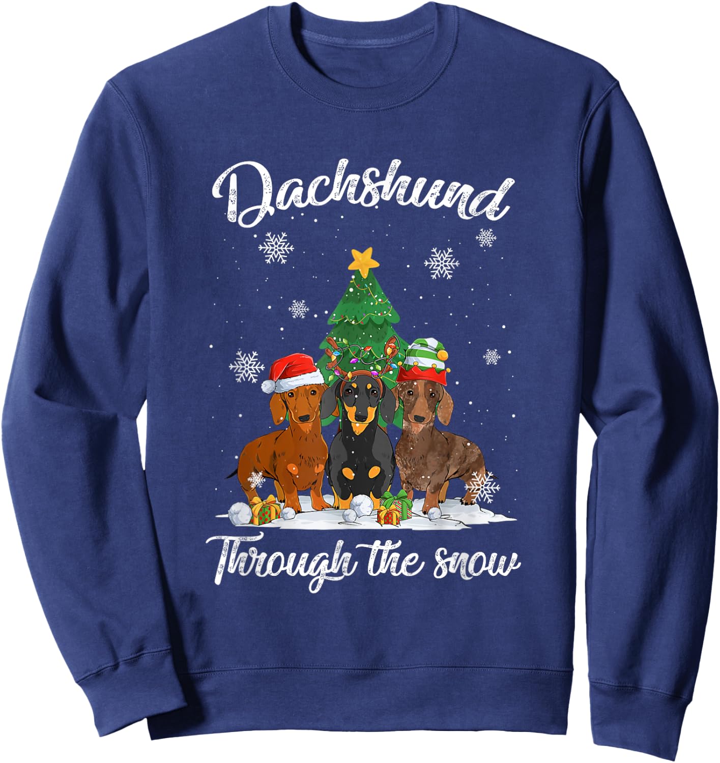 Merry Christmas Dachshund Dog Through The Snow Men Women Kids Sweatshirt - Sweatshirt | Navy