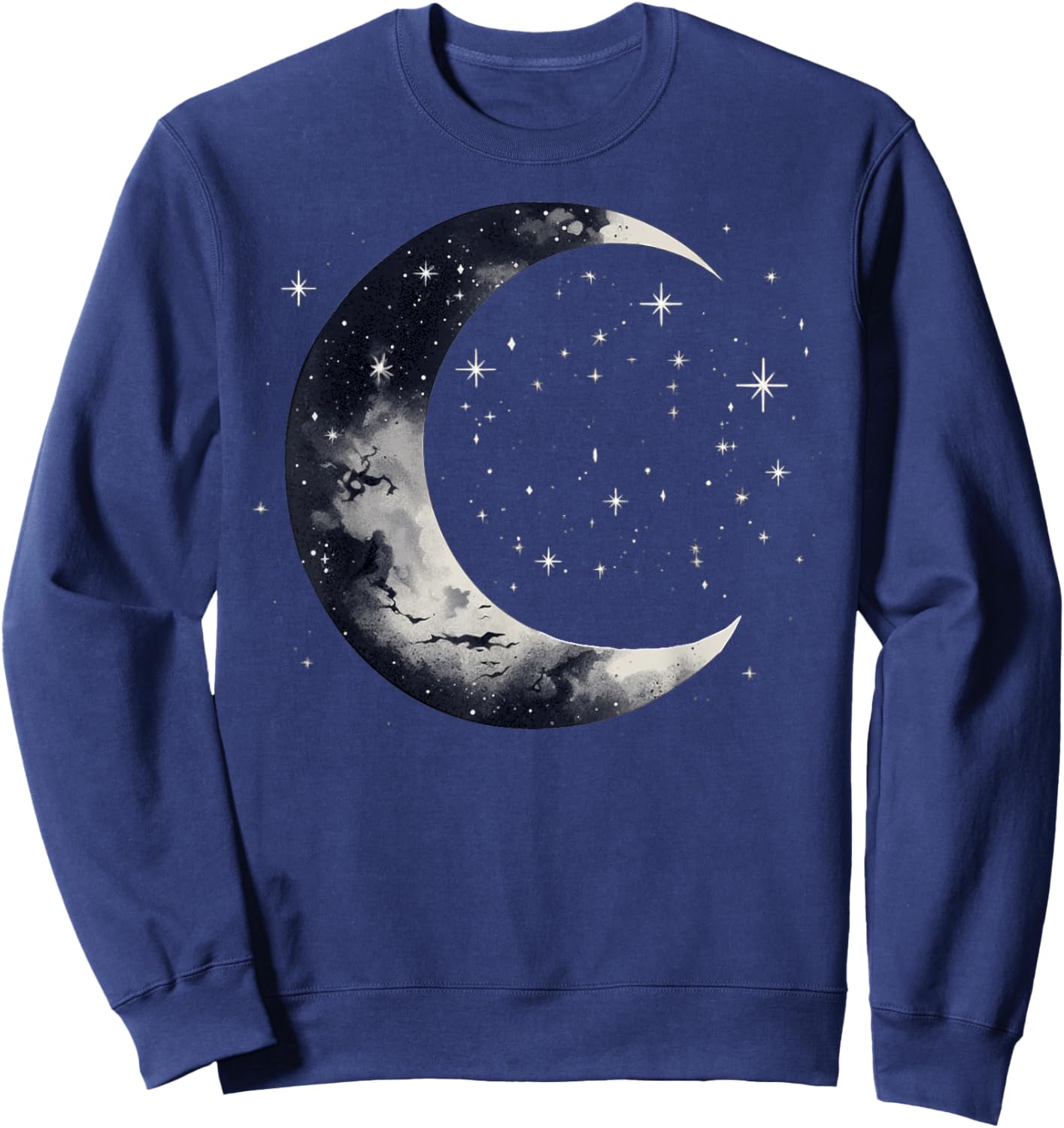 Stars and Moon Night Sky Galaxy Aesthetic Graphic Lovers Sweatshirt - Sweatshirt | Navy