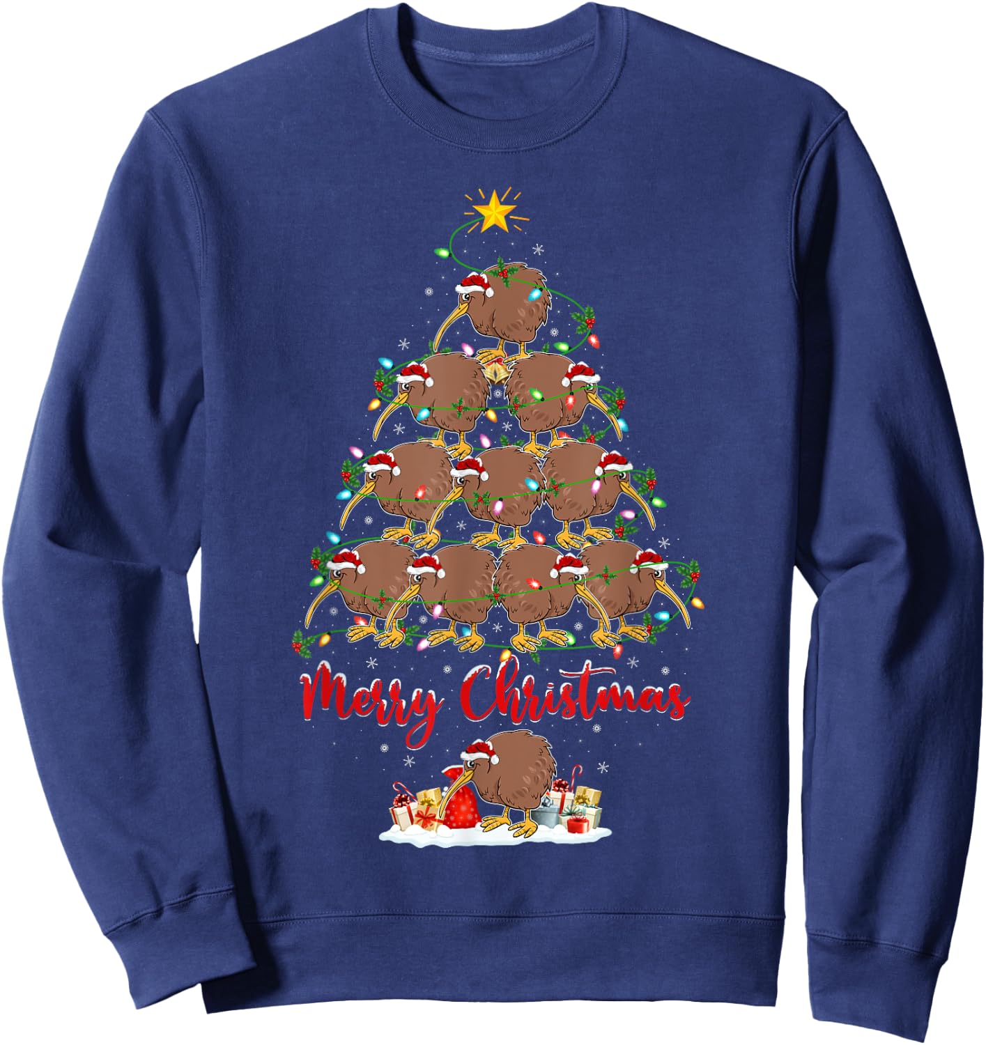 Kiwi Bird Lover Xmas Matching Santa Kiwi Christmas Tree Sweatshirt - Sweatshirt | Navy