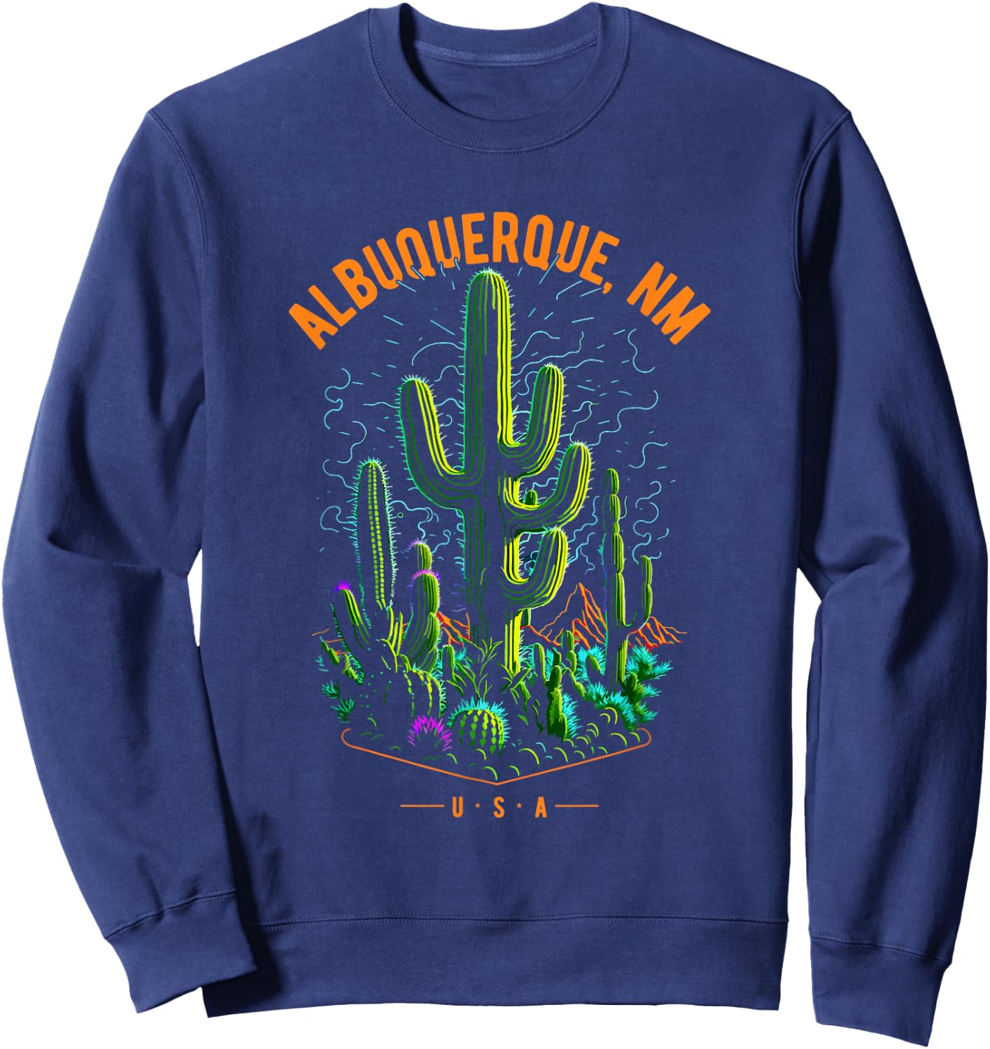 Albuquerque, NM, USA Cactus Desert Scene Design Sweatshirt - Sweatshirt | Navy