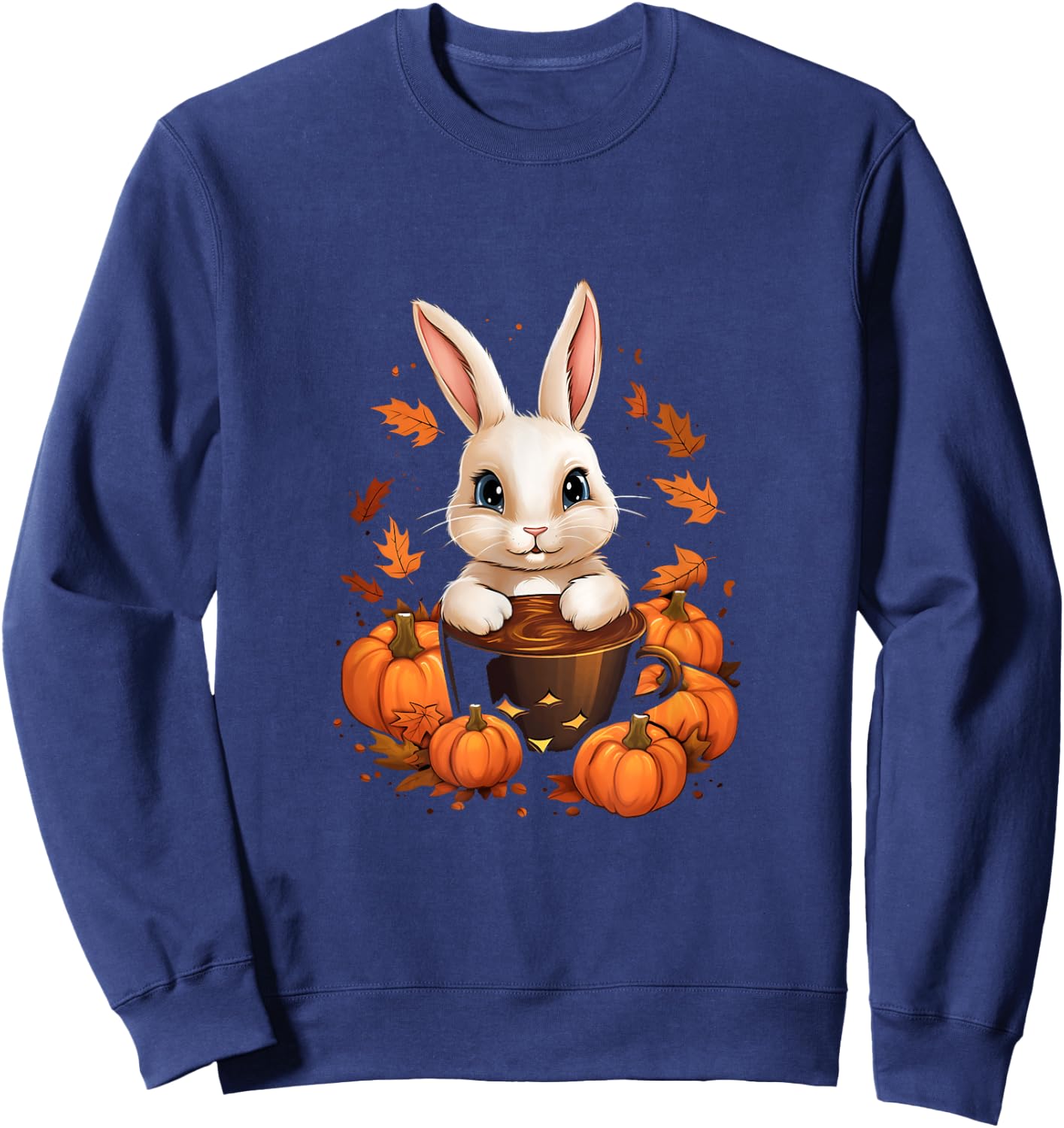 Bunny Rabbit Pumpkin Spice Latte Fall Autumn Halloween Sweatshirt - Sweatshirt | Navy