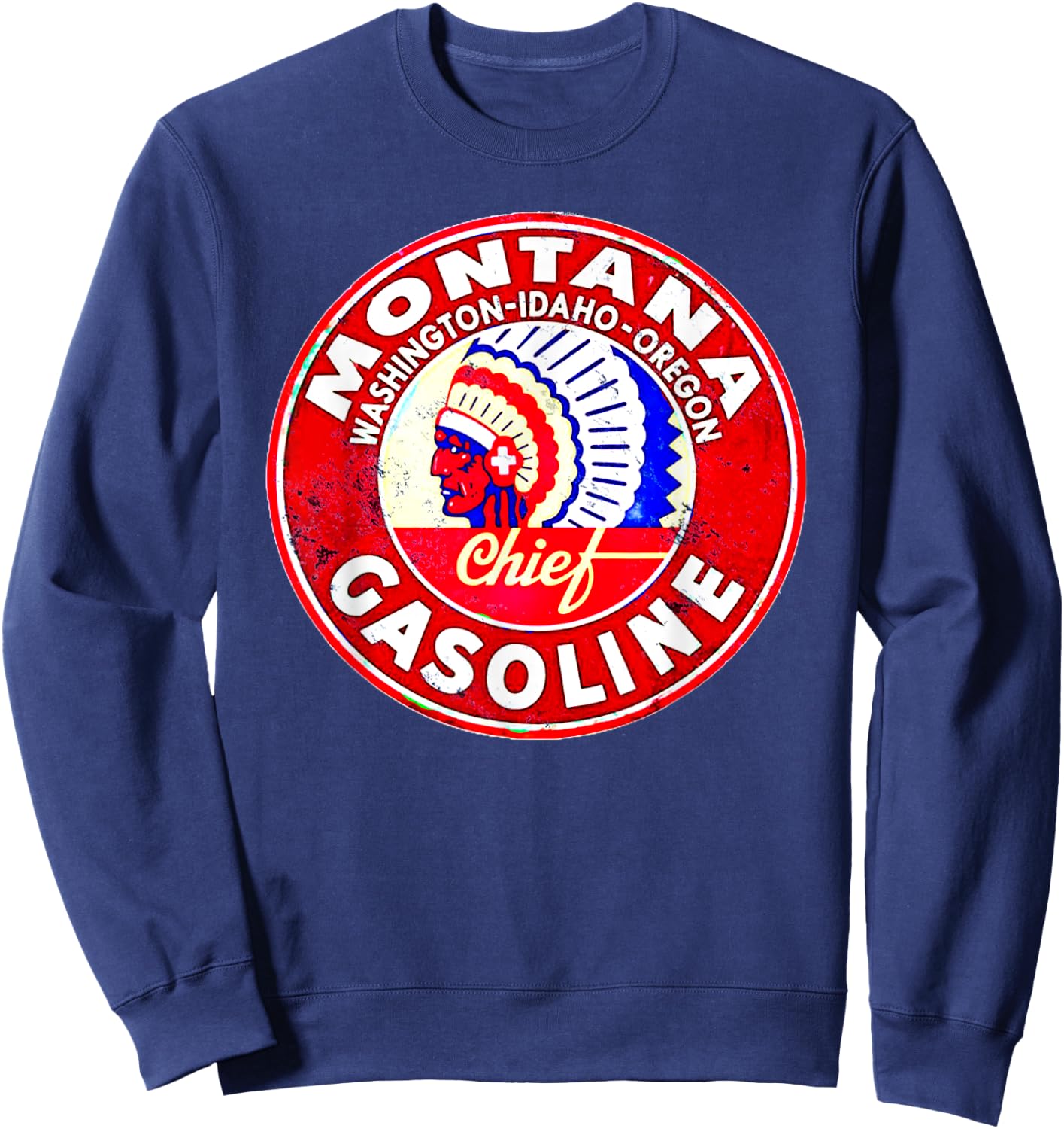 Retro Vintage Gas Station Montana Motor Oil Car Bikes Garage Sweatshirt - Sweatshirt | Navy