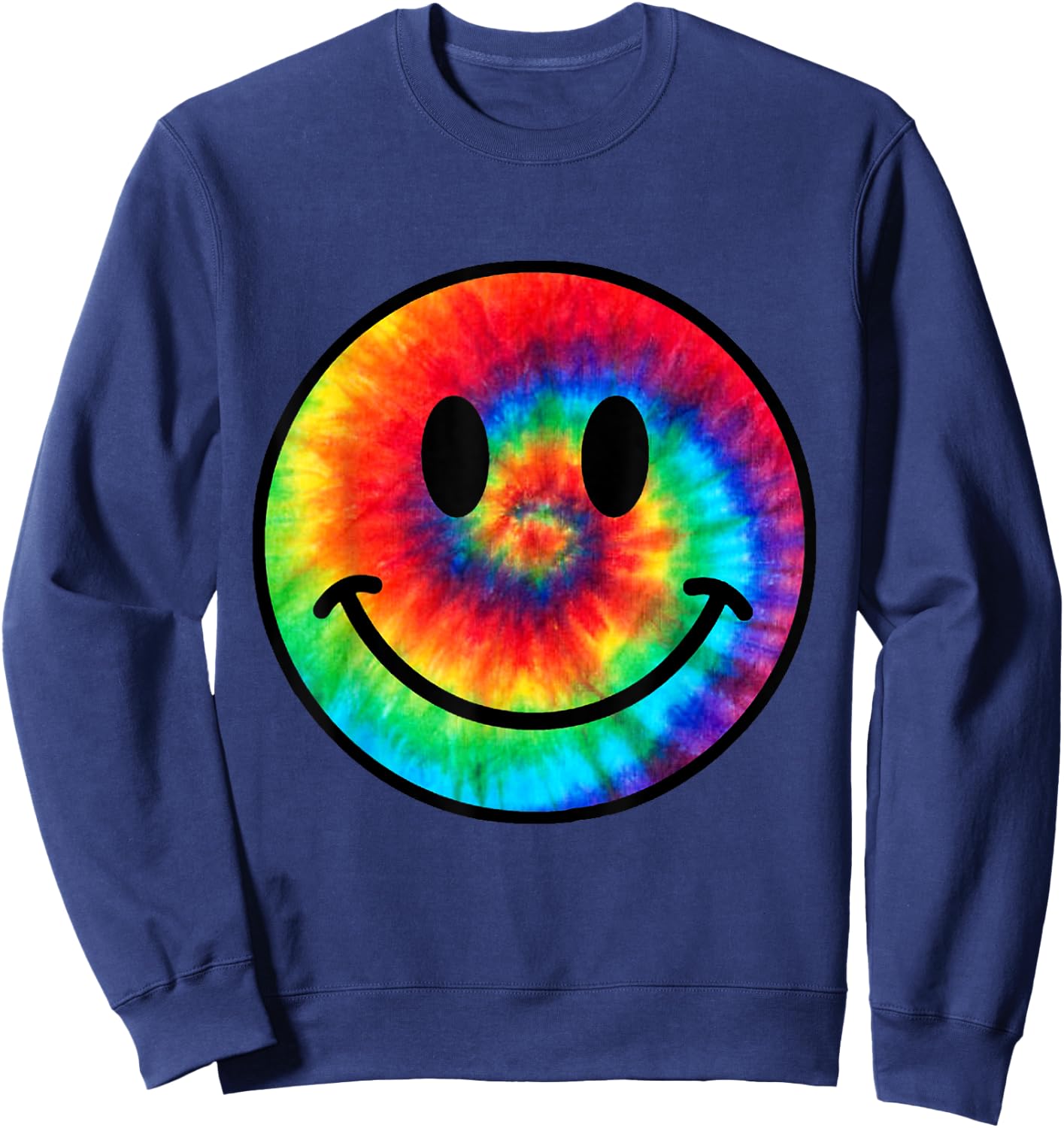Retro 70s Smile Face Trendy Tie Dye Cute Happy Smile Face Sweatshirt - Sweatshirt | Navy