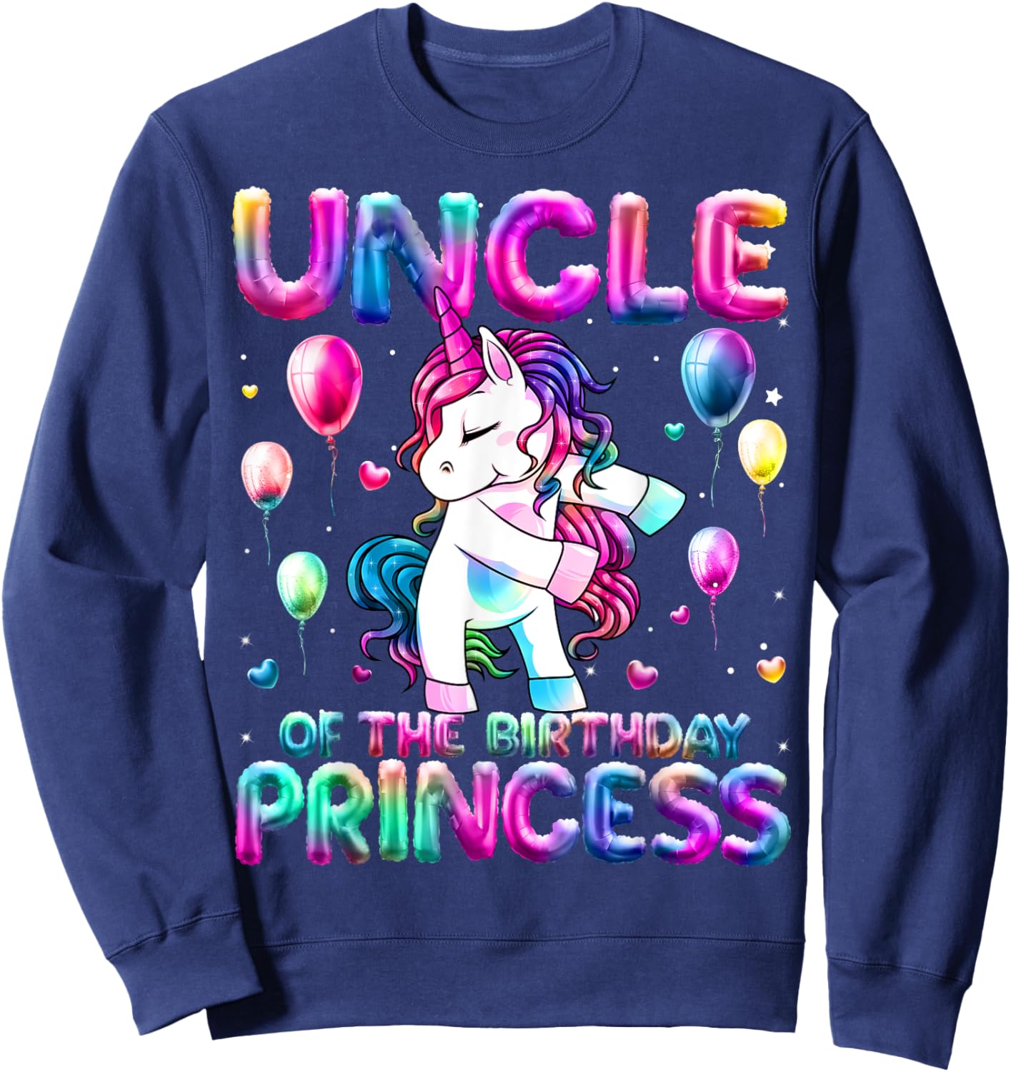 Uncle of the Birthday Princess Girl Flossing Unicorn Uncle Sweatshirt - Sweatshirt | Navy