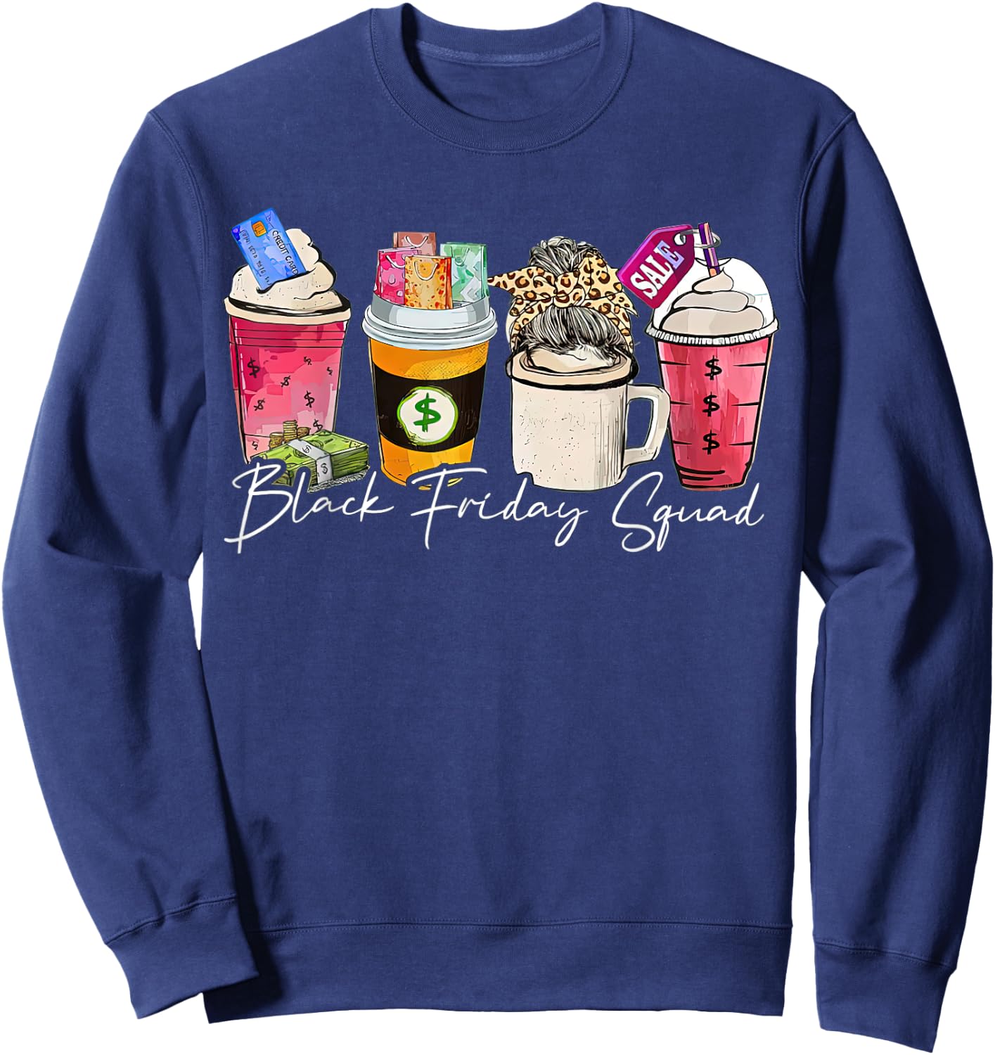 Black Shopping Friday Squad Coffee cups Sweatshirt - Sweatshirt | Navy