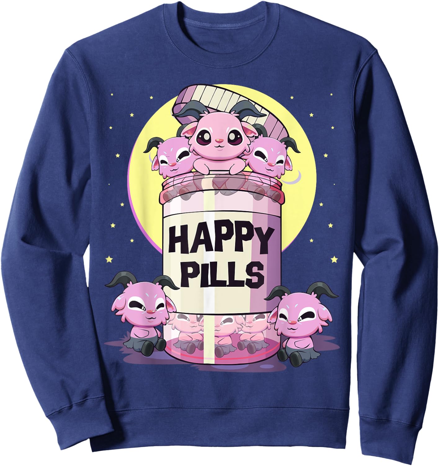 Pastel Goth Kawaii Cute Happy Pills Baphomet Sweatshirt - Sweatshirt | Navy