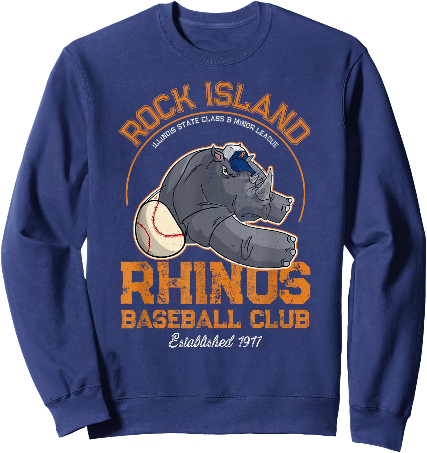 Rock Island Rhinos Retro Minor League Baseball Team Sweatshirt - Sweatshirt | Navy