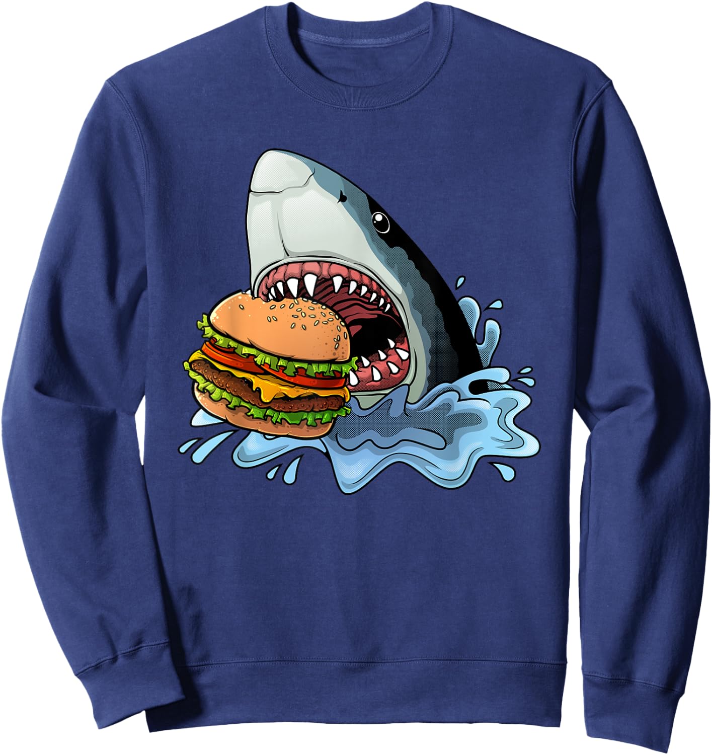 Funny Shark Hamburger Jawsome Shark Burger Lover Men Women Sweatshirt - Sweatshirt | Navy