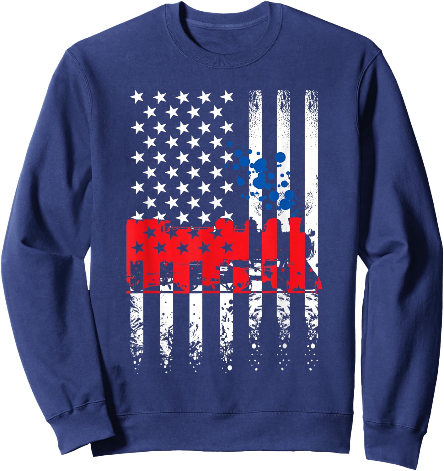 USA America Flag Steam Engine Train Conductor 4th of July Women Kids Men Sweatshirt - Sweatshirt | Navy