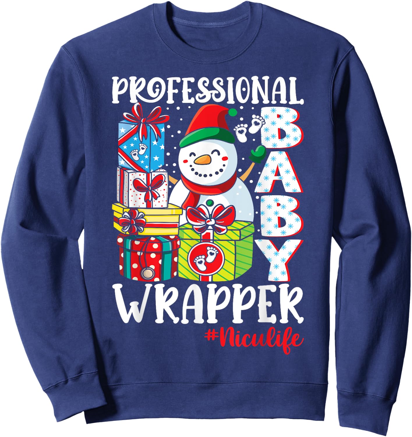 Professional Baby Wrapper Funny Christmas NICU Nurse Sweatshirt - Sweatshirt | Navy