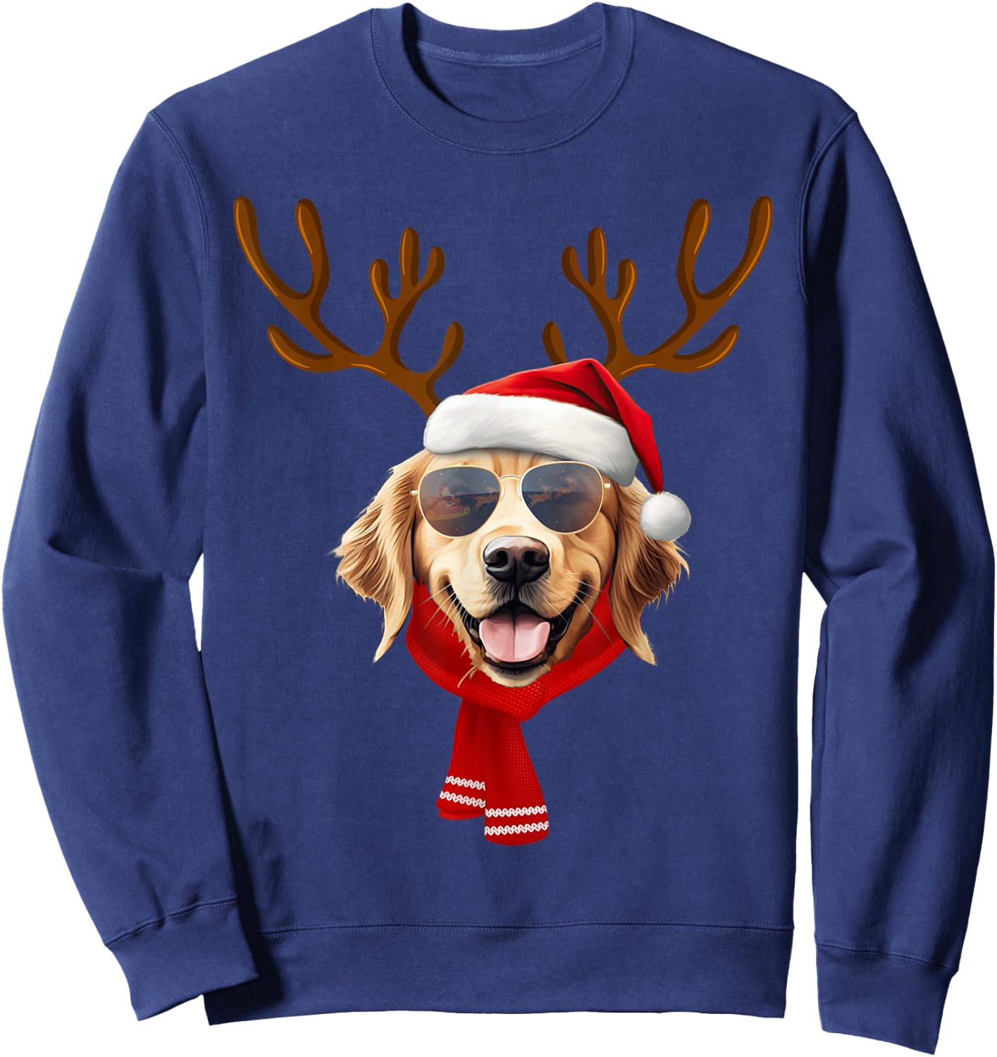 Golden Retriever Xmas Outfit Reindeer Christmas Costume Sweatshirt - Sweatshirt | Navy