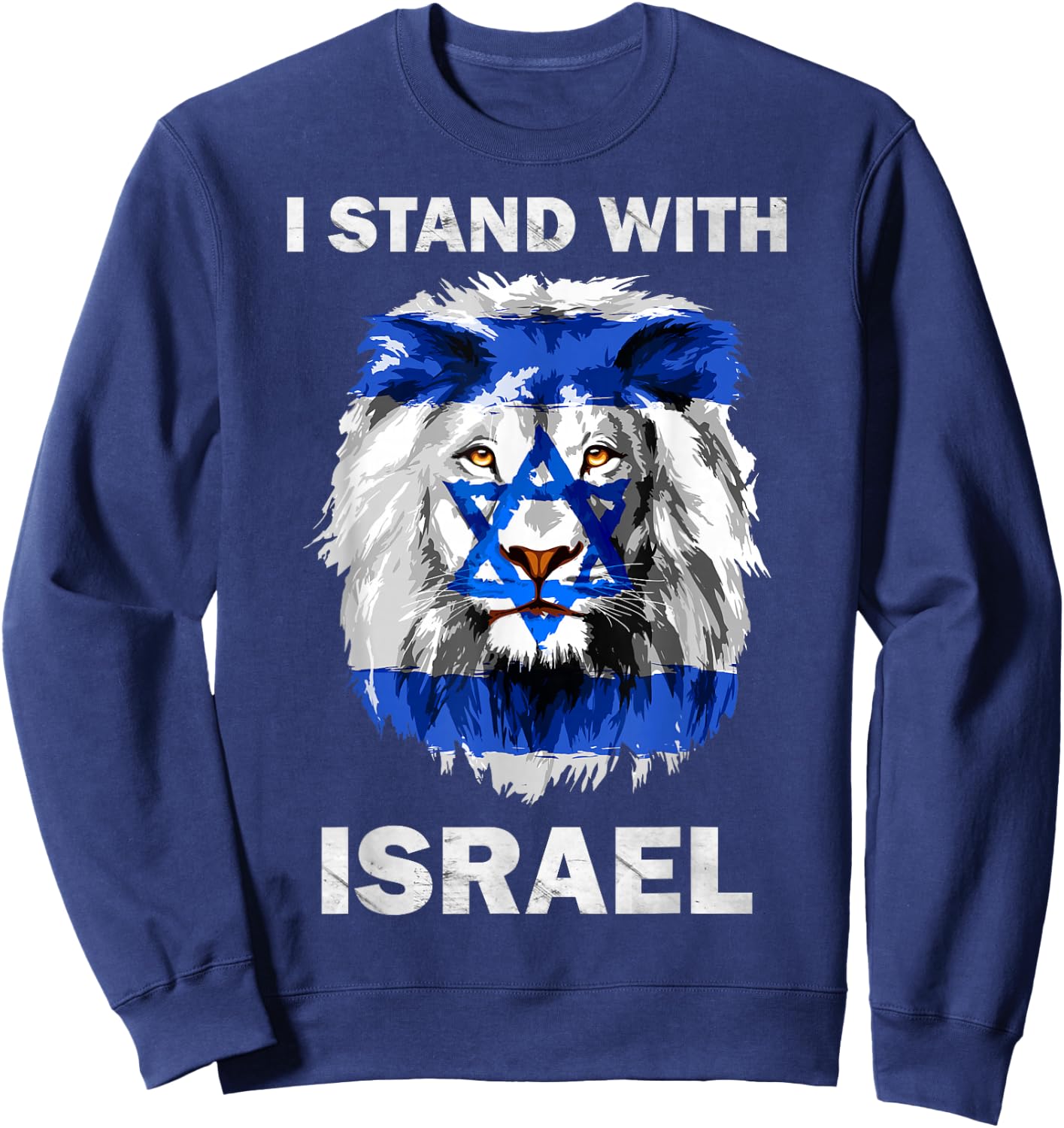 Israel Flag Lion | Jewish Star David | I Stand With Israel Sweatshirt - Sweatshirt | Navy