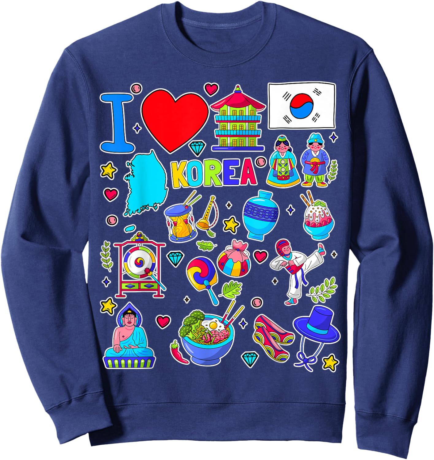 Korean hand drawn landmarks, South Korea map, Culture icons Sweatshirt - Sweatshirt | Navy