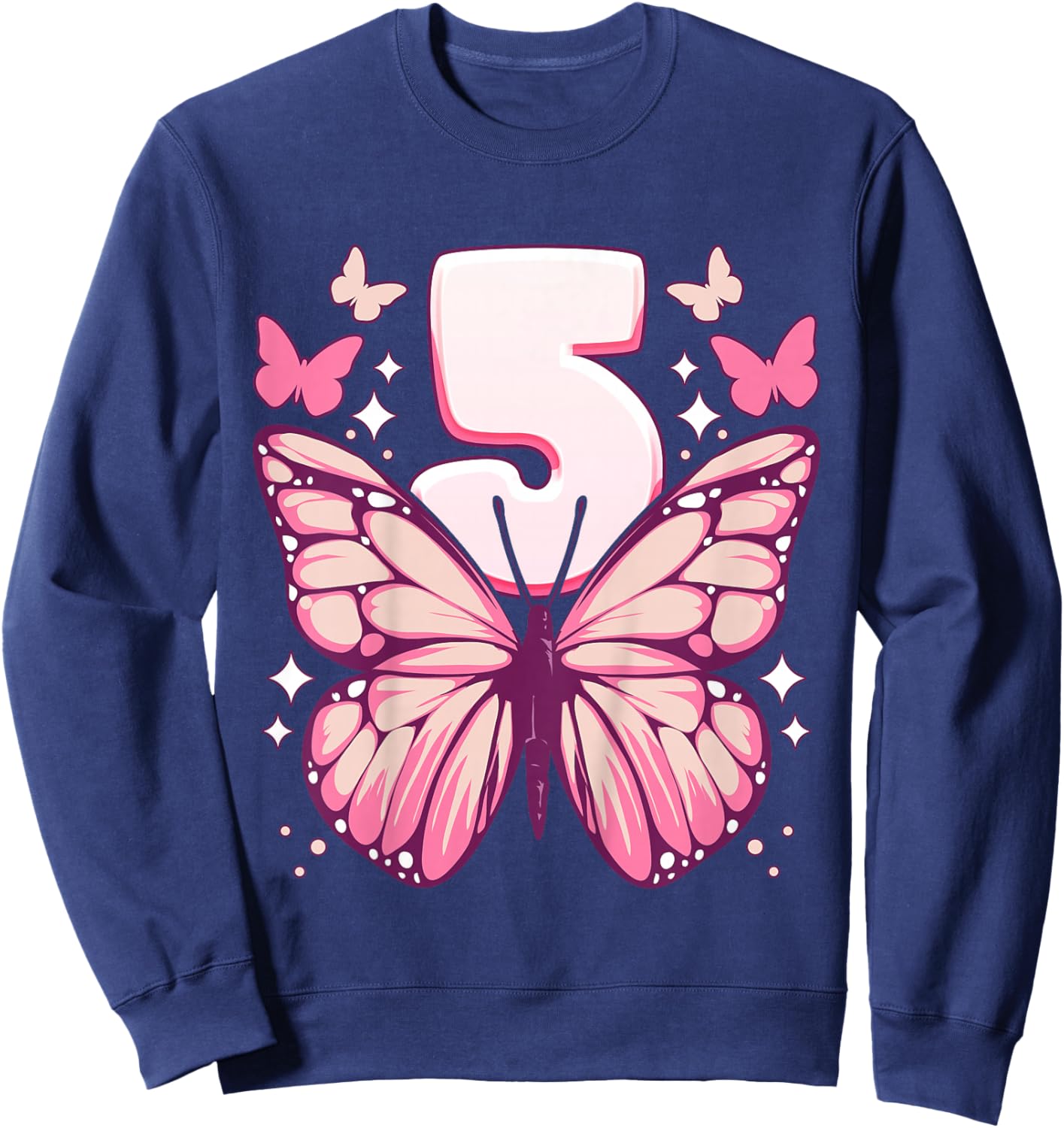 Birthday Girl 5 years, Butterflies and Number 5 Sweatshirt - Sweatshirt | Navy