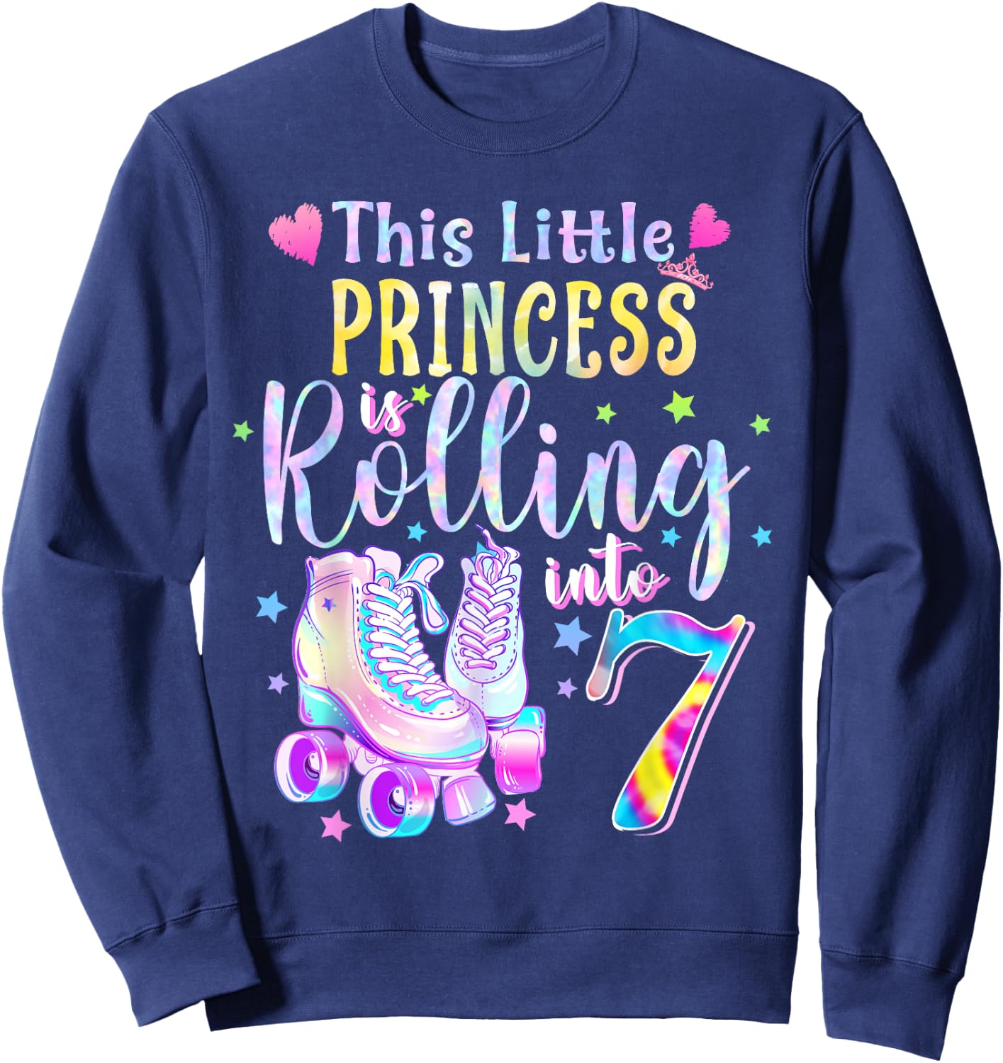 This Little Princess Rolling Into 7 7th Birthday Skate Girls Sweatshirt - Sweatshirt | Navy