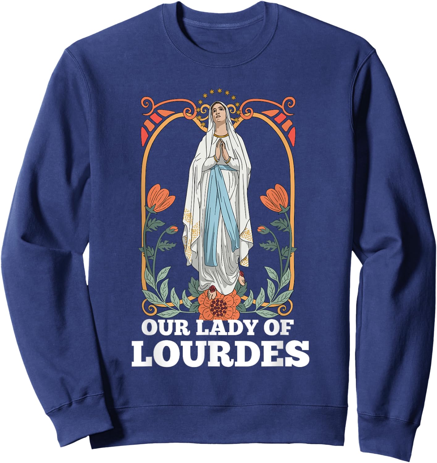 Our Lady of Lourdes Marian Pilgrimage Catholic Sweatshirt - Sweatshirt | Navy