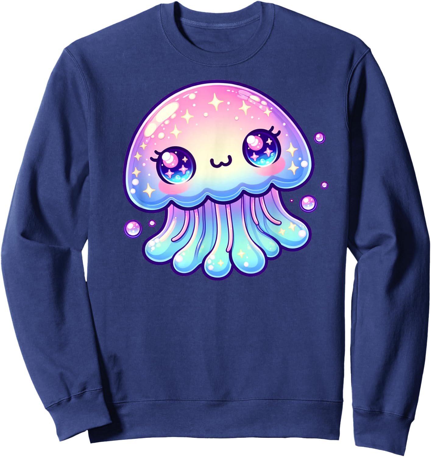 Cute Kawaii Jellyfish Anime Fun Blue Pink Sea Critter Sweatshirt - Sweatshirt | Navy