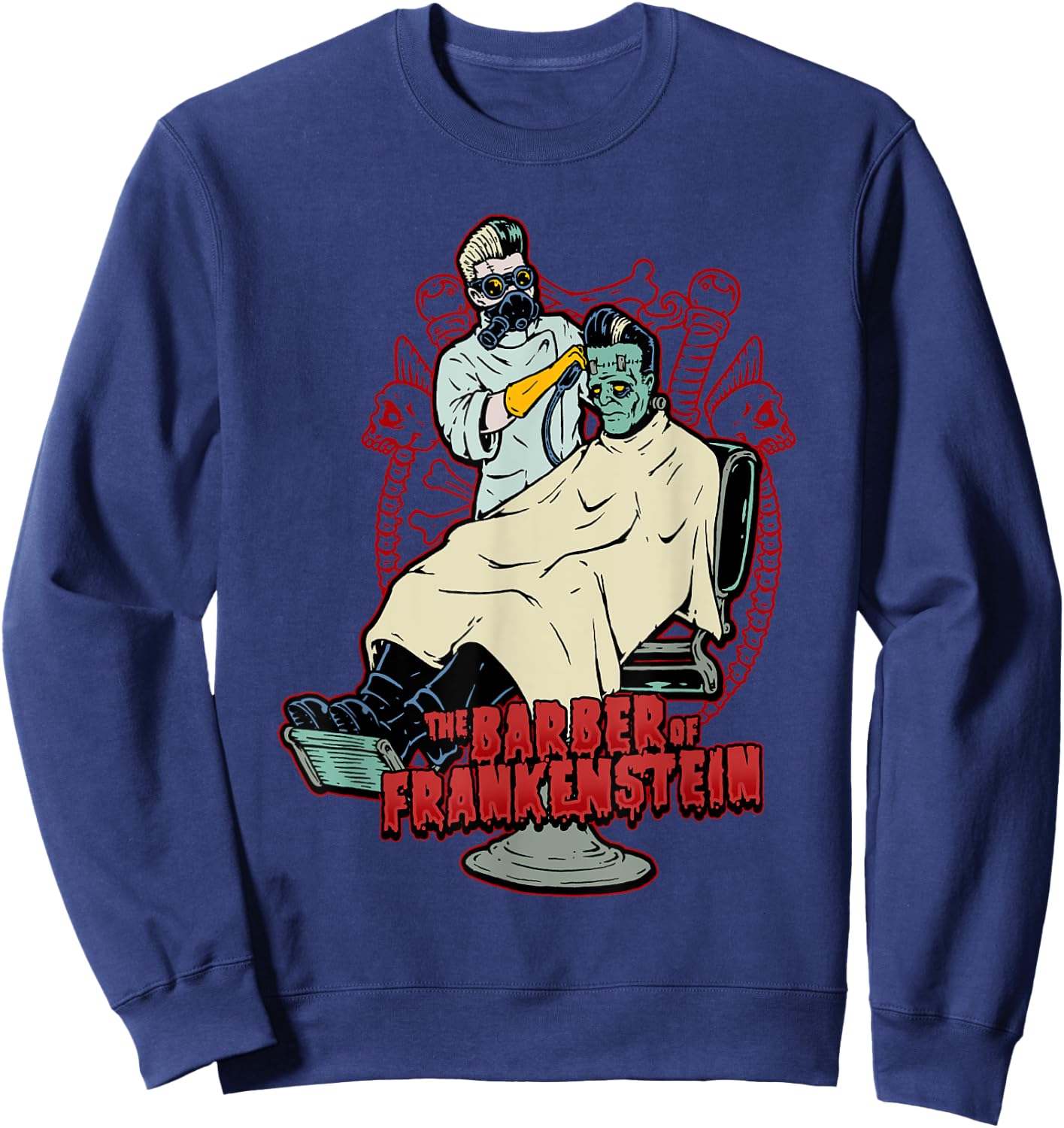 The Barber of Frankenstein Monster Rockabilly Barbershop Sweatshirt - Sweatshirt | Navy
