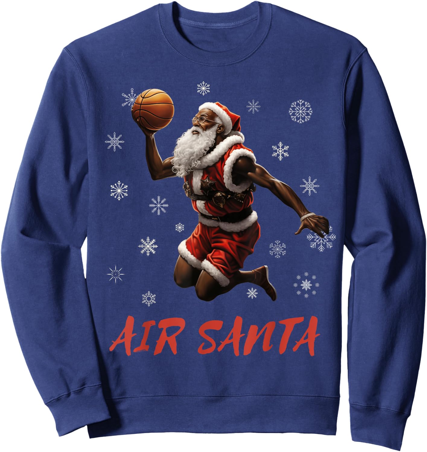 Air Santa African American Santa Dunking a Basketball Sweatshirt - Sweatshirt | Navy