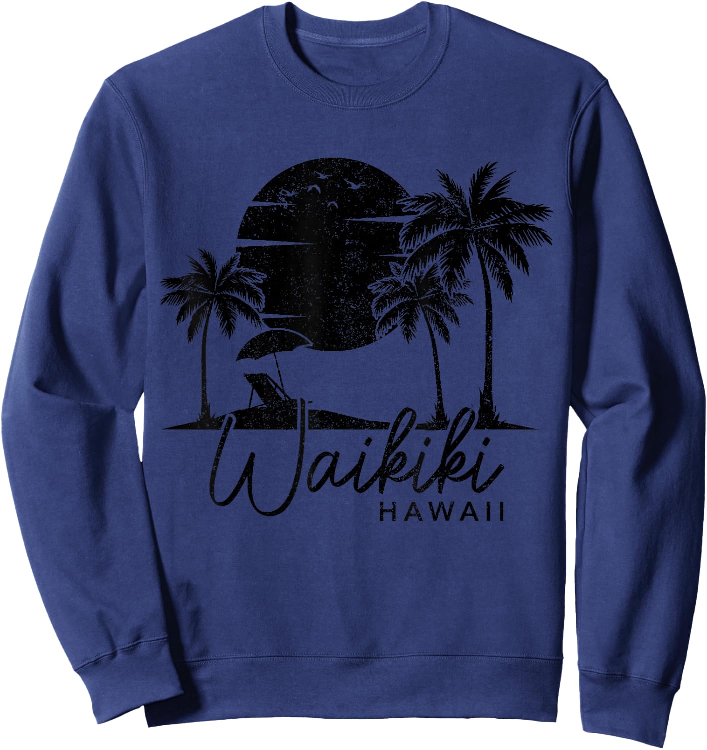 Waikiki Beach Hawaii Surf Vintage Surfer Retro Sweatshirt - Sweatshirt | Navy
