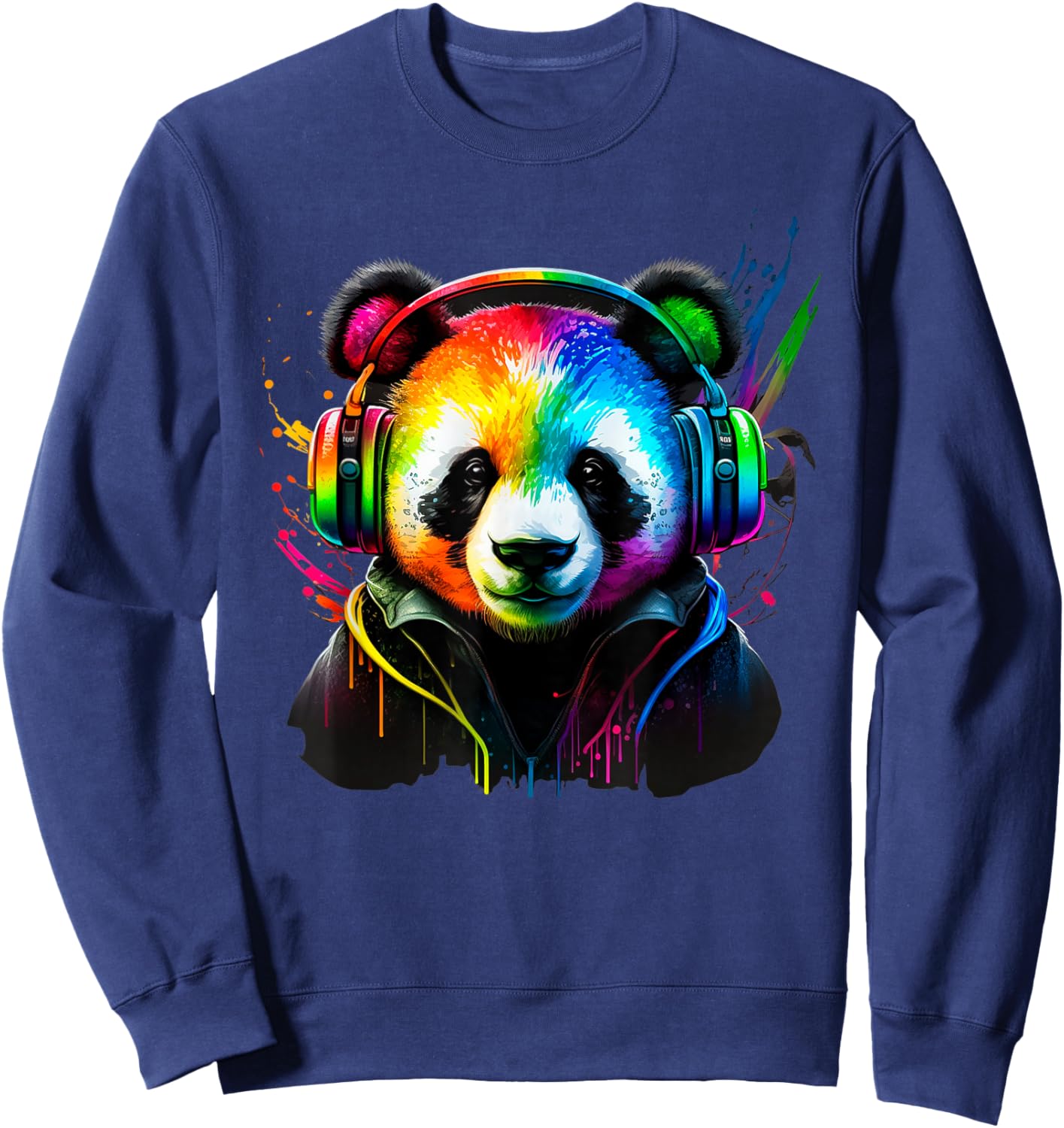 Rainbow DJ Panda Headphones Music for Boys Men Kids Sweatshirt - Sweatshirt | Navy