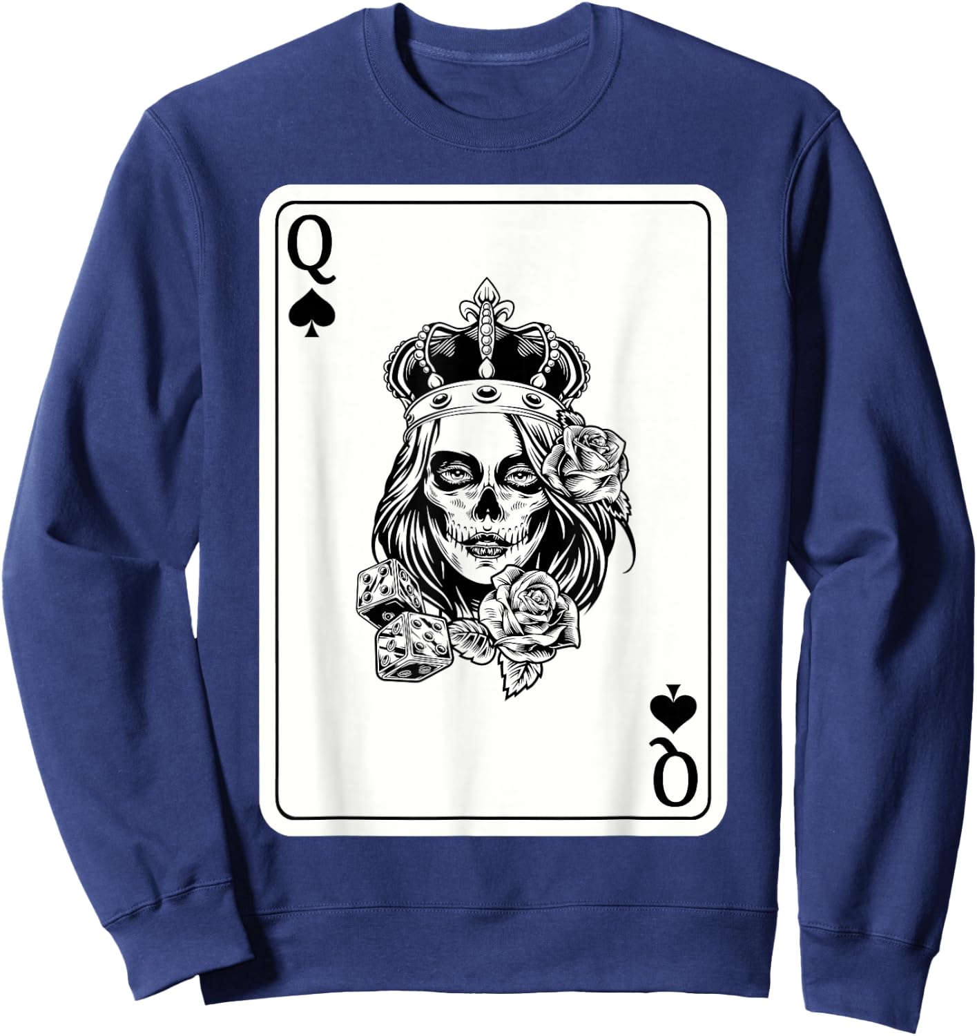 Couple Matching King And Queen of Spades 1/2 Skull Halloween Sweatshirt - Sweatshirt | Navy