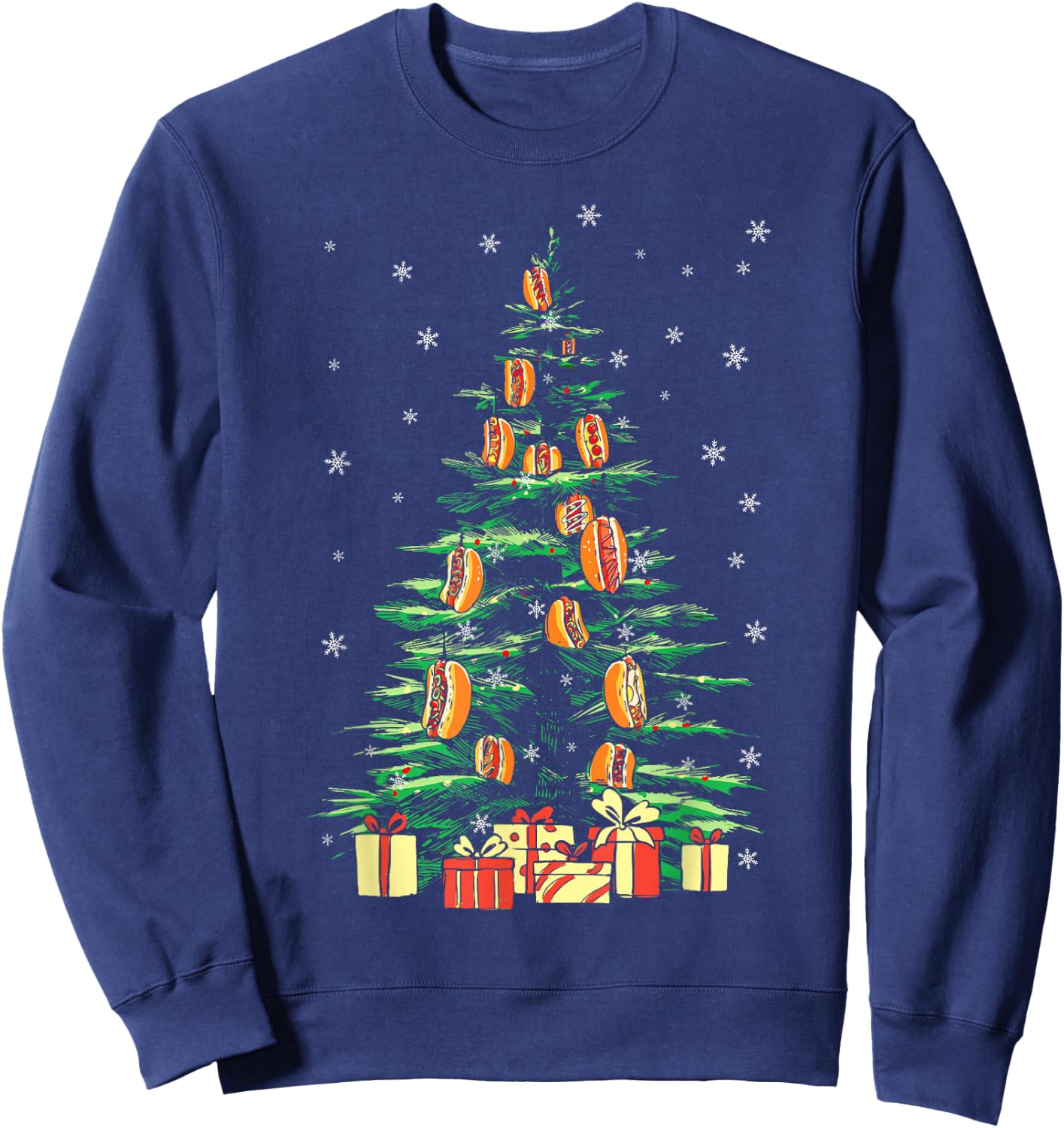 Hot Dog Adult Christmas Tree Sweatshirt - Sweatshirt | Navy