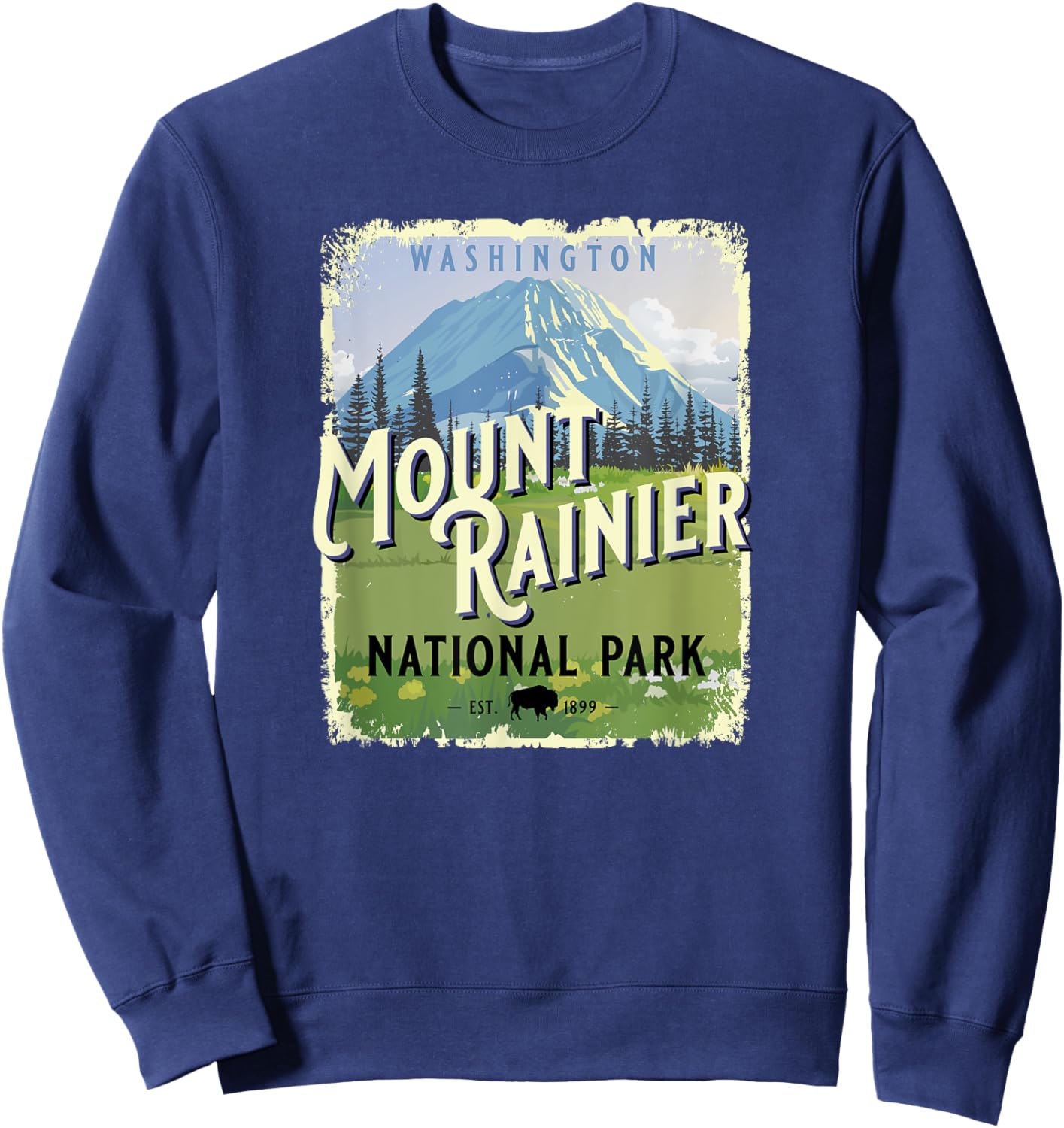 Mount Rainier National Park Washington WA Vintage Souvenir Sweatshirt - Sweatshirt | Navy