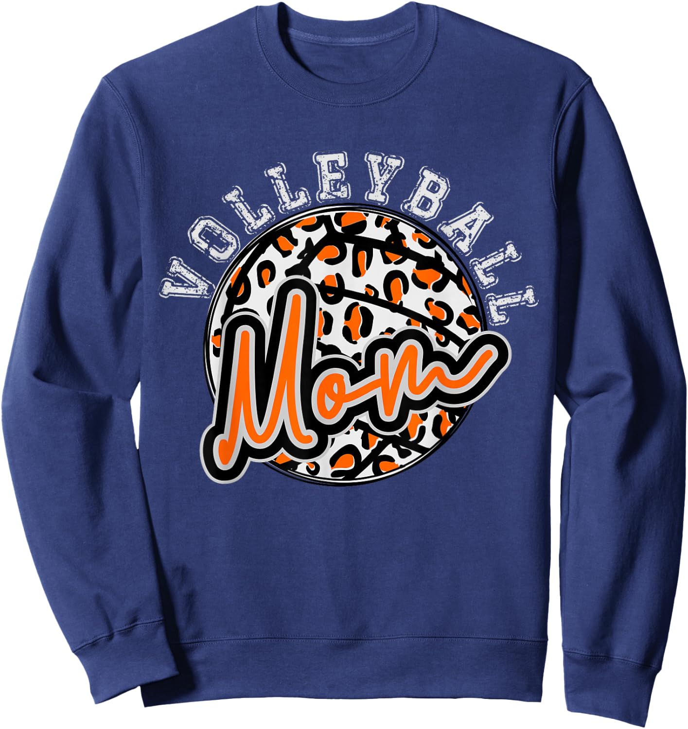 Leopard Cheetah Volleyball Orange Mom Shirt Trendy Sweatshirt - Sweatshirt | Navy