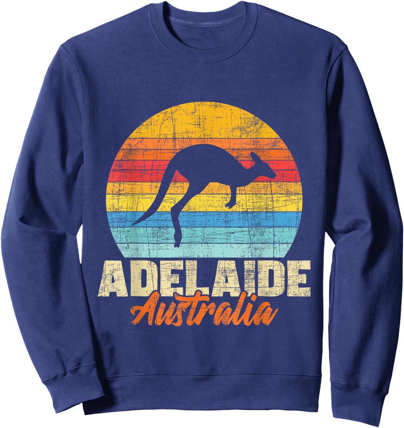 Adelaide Australia - Retro Vintage Kangaroo 70s 80s Animal Sweatshirt - Sweatshirt | Navy
