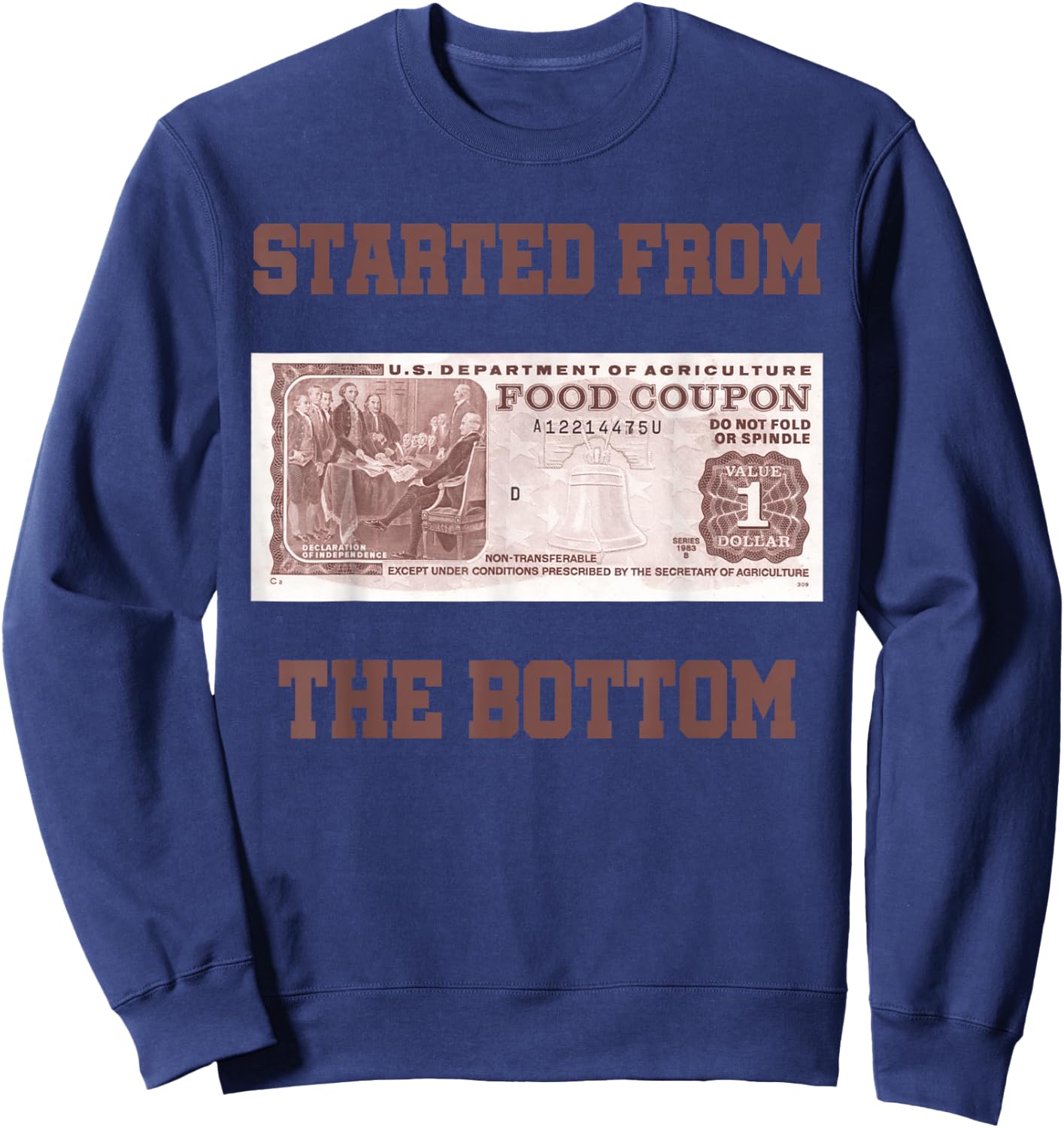 Started from Bottom Food Stamp Coupon Apparel Sweatshirt - Sweatshirt | Navy