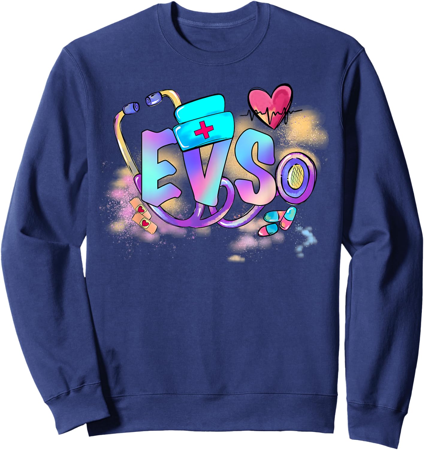 Tie Dye EVS Worker Funny EVS Nurse Day Nurse Week Sweatshirt - Sweatshirt | Navy