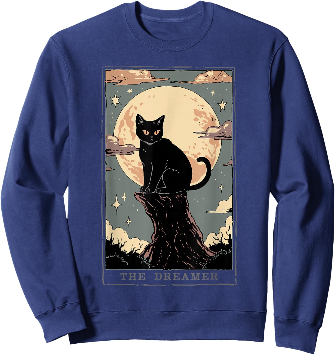 Black Cat Tarot Shirt Dreamer Dark Academia Cat Moon Cult Sweatshirt - Sweatshirt | Navy