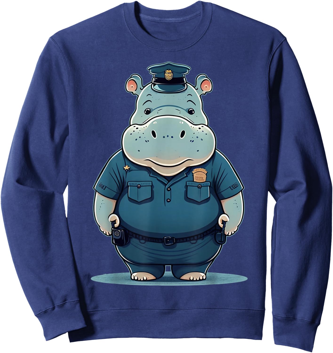 Police Officer Hippo Cop on Police Hippopotamus Sweatshirt - Sweatshirt | Navy