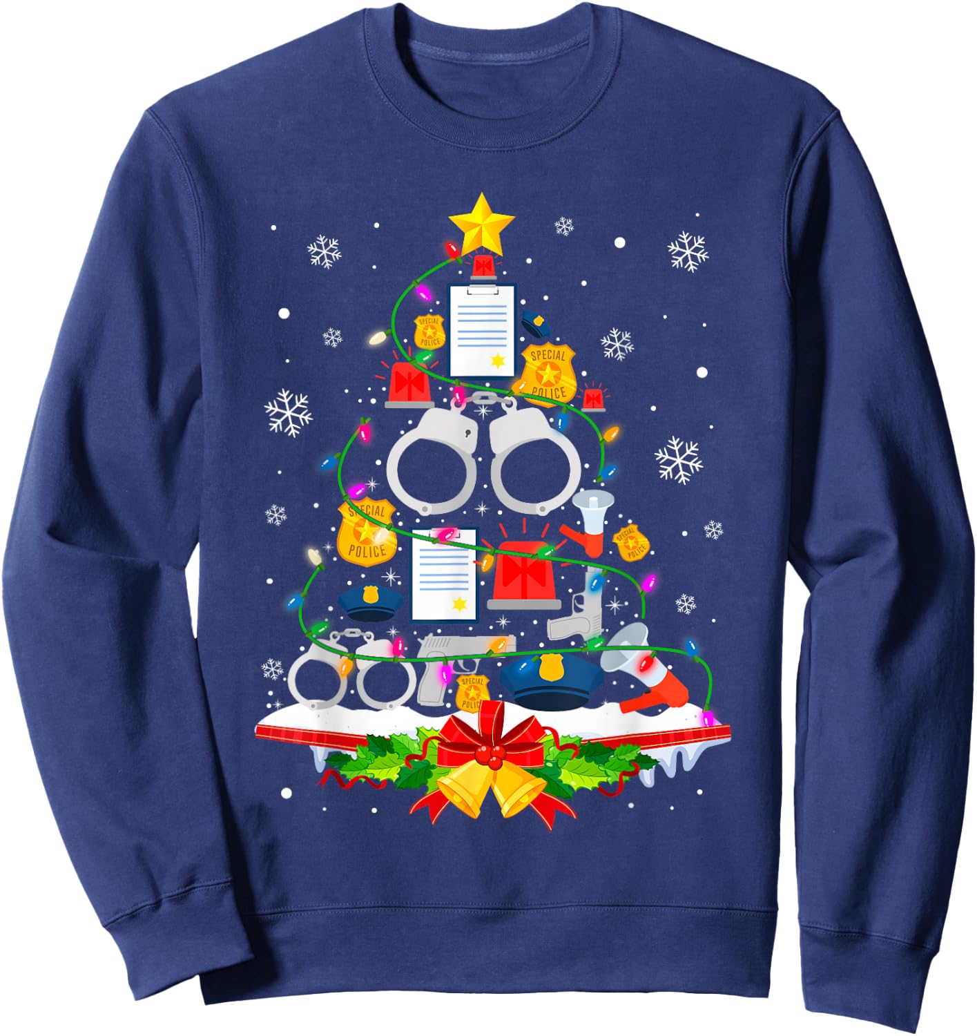 Police Christmas Tree Lights Funny Police Lover Sweatshirt - Sweatshirt | Navy