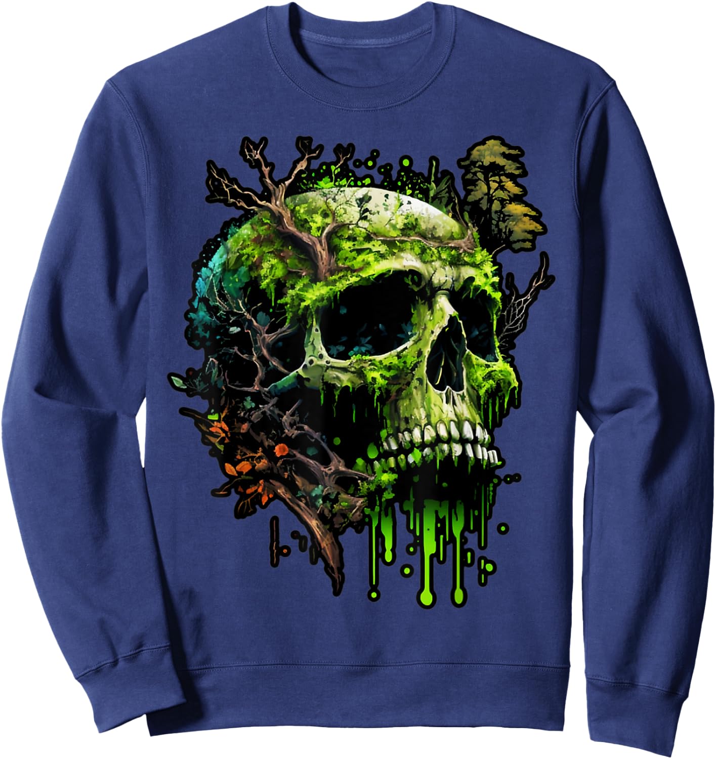 Forest Skull Wildlife Trees Nature Retro Sweatshirt - Sweatshirt | Navy