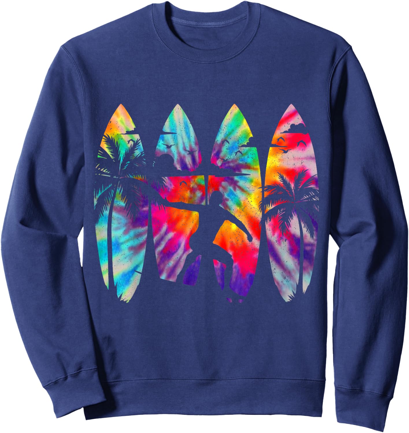 Surfer Surfboard Vintage Surfing Beach Summer Surf Tie Dye Sweatshirt - Sweatshirt | Navy