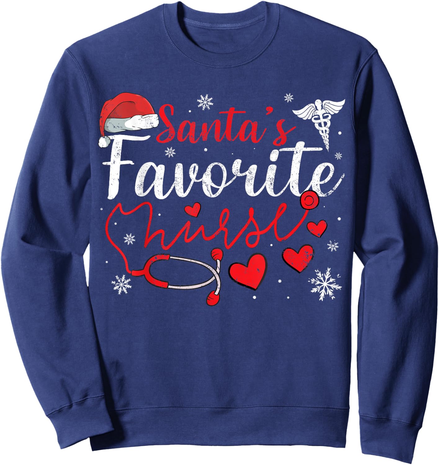 Women Men Santas Favorite Nurse Christmas Scrub Xmas RN Sweatshirt - Sweatshirt | Navy