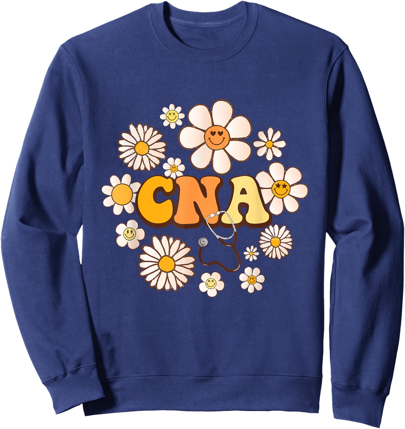 Groovy smile face wildFlower CNA Certified Nursing Assistant Sweatshirt - Sweatshirt | Navy
