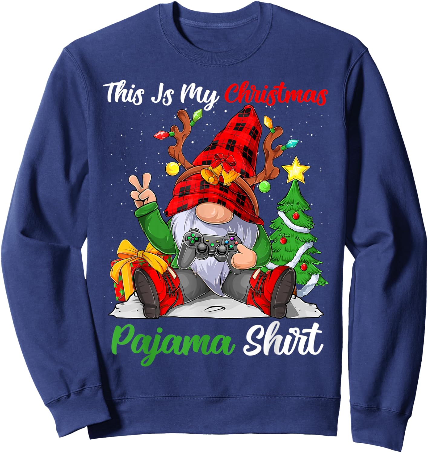 This Is My Christmas Pajama Shirt Gnome Christmas Gamer Boys Sweatshirt - Sweatshirt | Navy