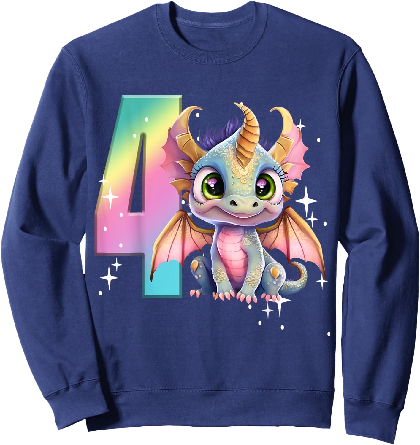 4th Birthday Shirt Dragon Party Rainbow Girl Dragon Four 4 Sweatshirt - Sweatshirt | Navy