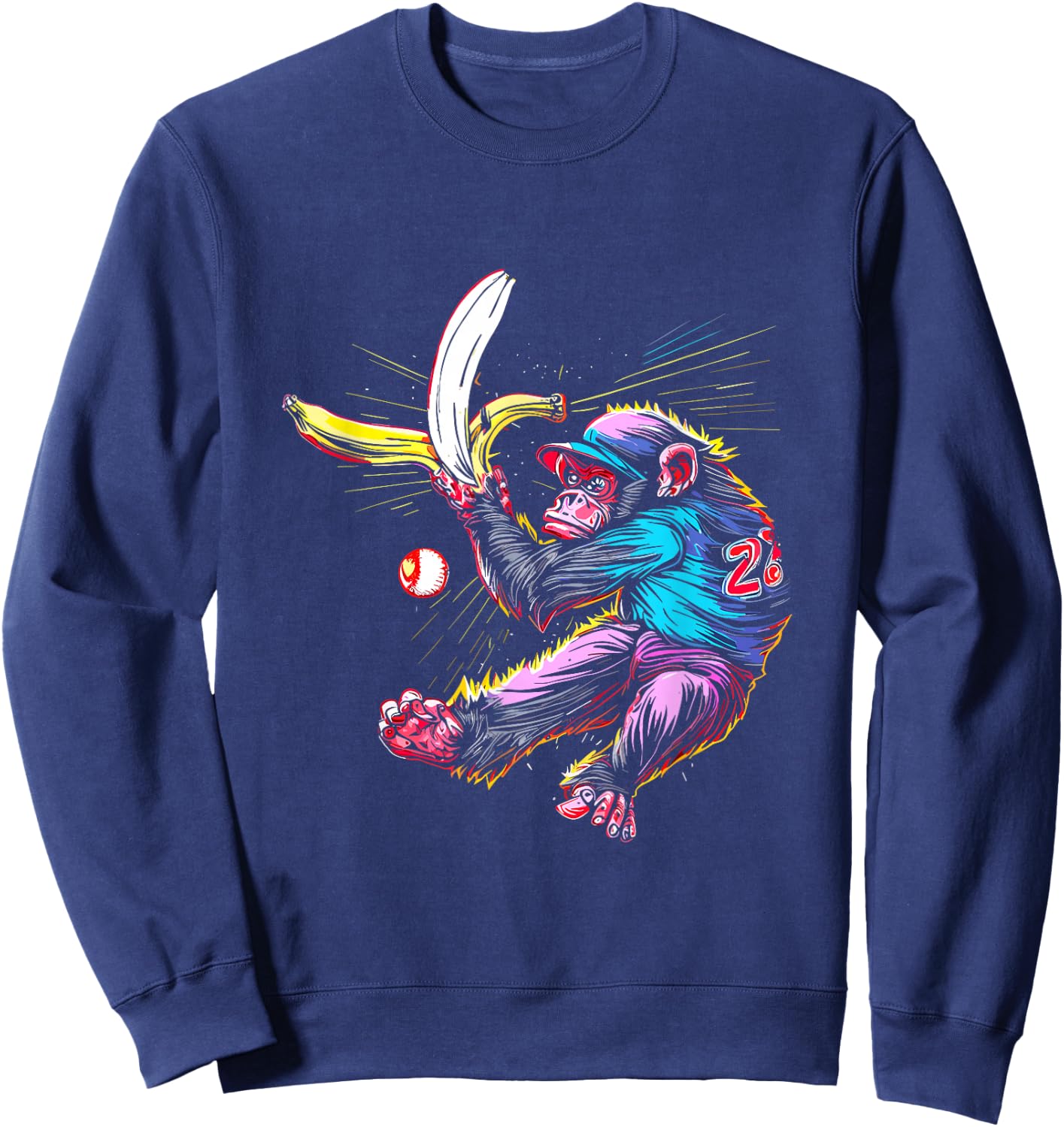 Monkey Banana Baseball - Funny Vintage Baseball Team Lover Sweatshirt - Sweatshirt | Navy
