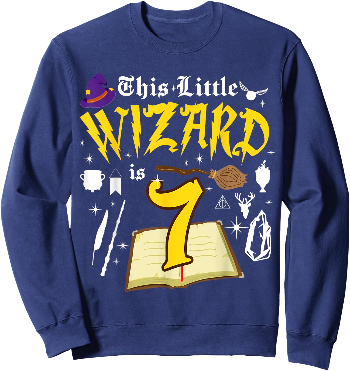 7th Birthday Wizard Magic 7 Year Old Funny B-Day Matching Sweatshirt - Sweatshirt | Navy